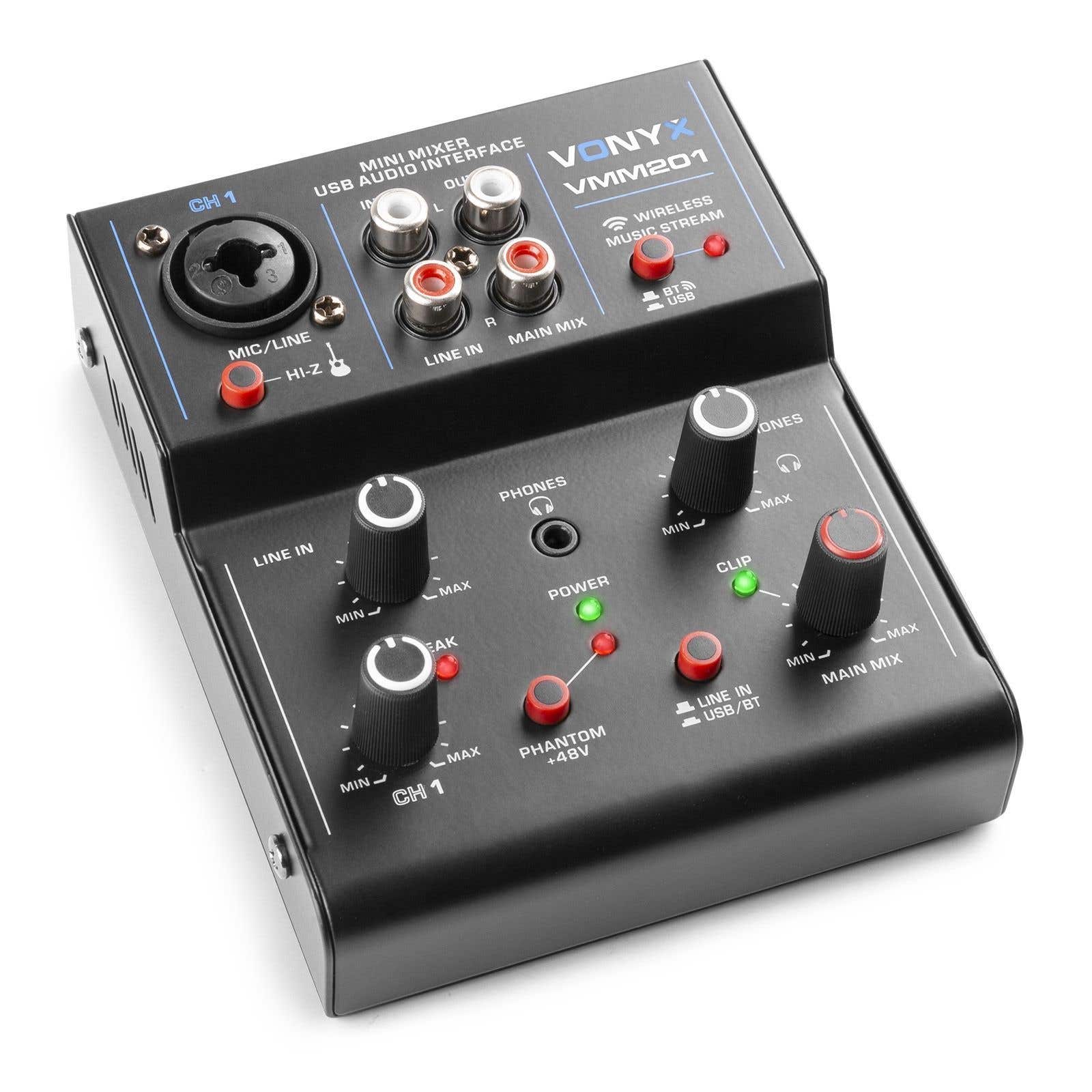 Vonyx VMM201 USB mixer - 2-kanaals mengpaneel met Bluetooth en USB