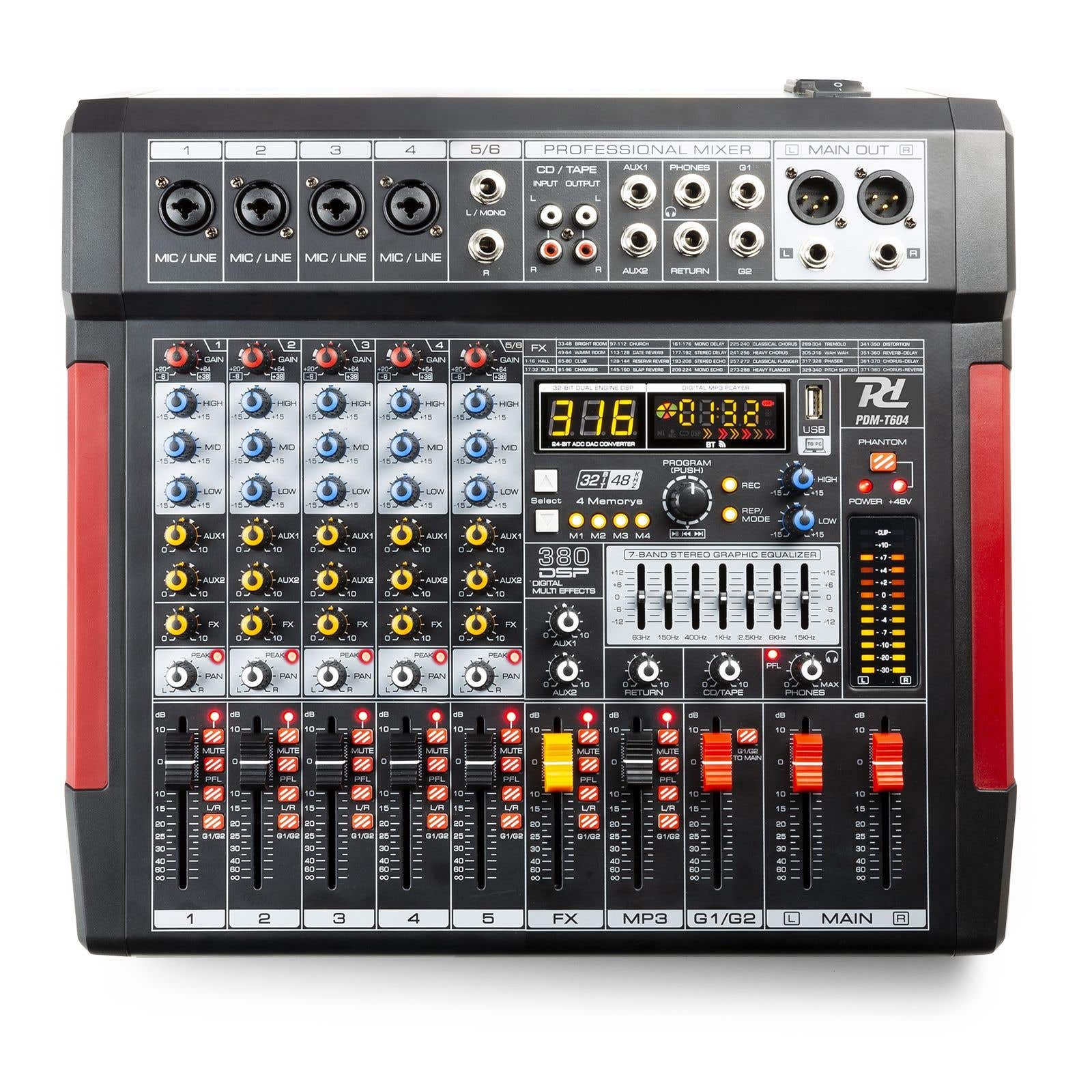 Power Dynamics PDM-T604 - 6-kanaals mengtafel met Bluetooth, 380