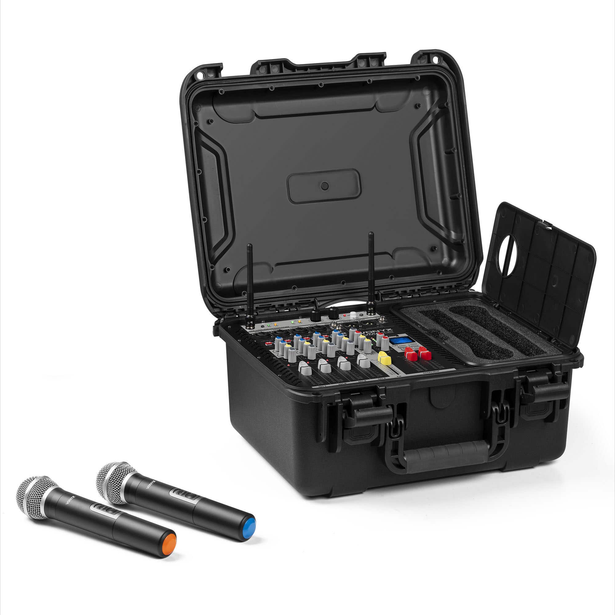 Vonyx VMA106 Mixer in stevige flightcase - met 2 UHF draadloze