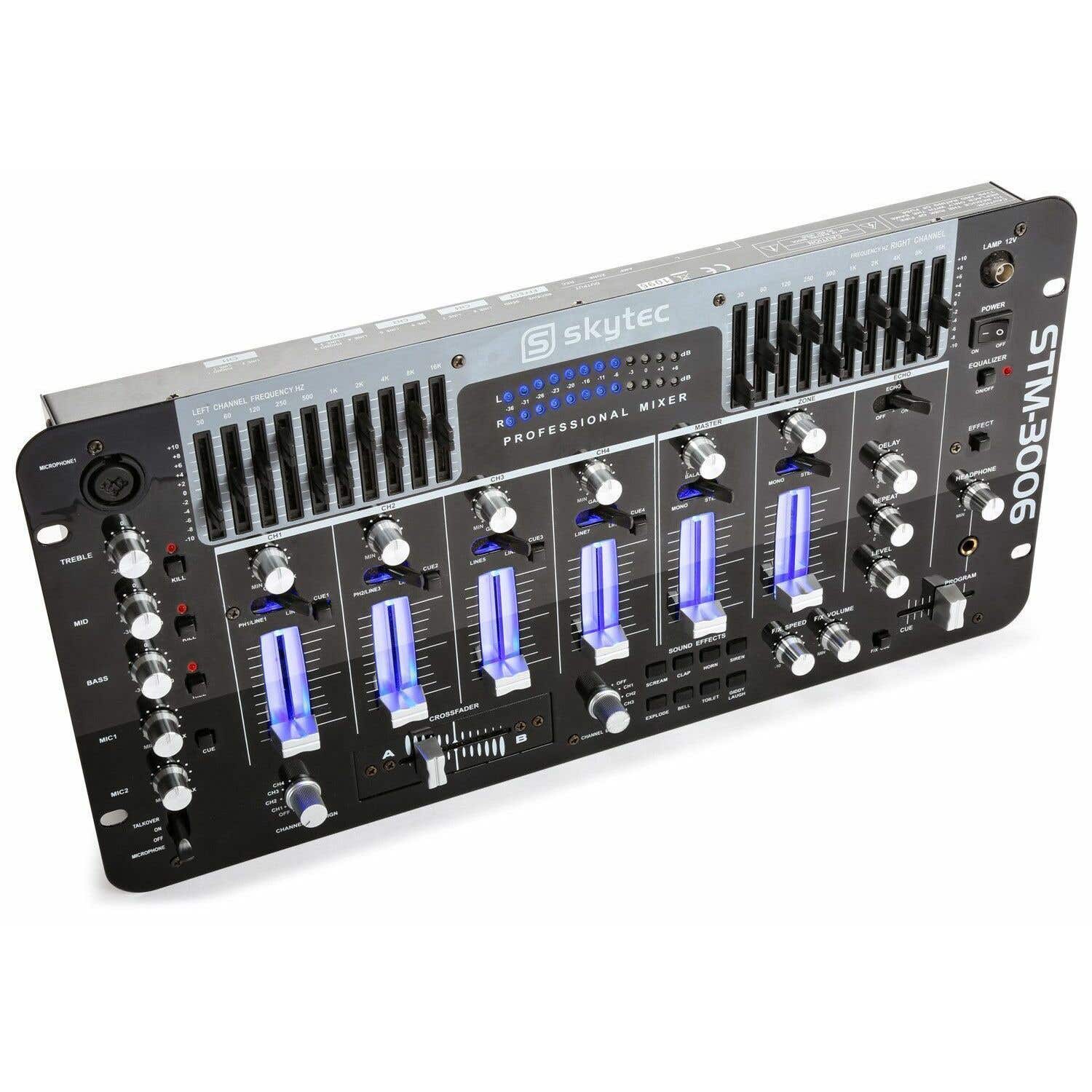 SkyTec STM-3006 5 Kanaals DJ mengpaneel met Equalizer - Fx - Echo
