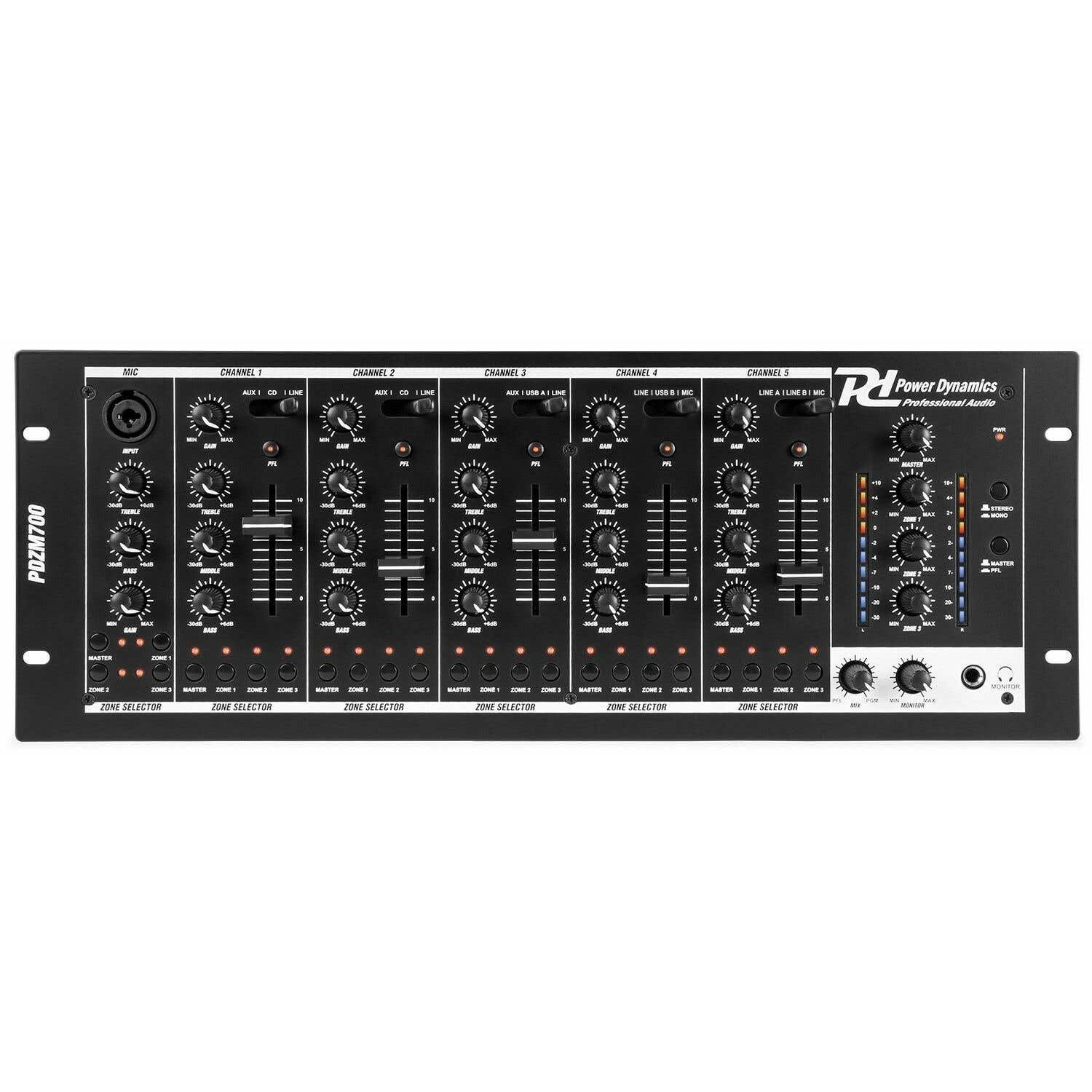 Retourdeal - Power Dynamics PDZM700 installatiemixer met 4 zones