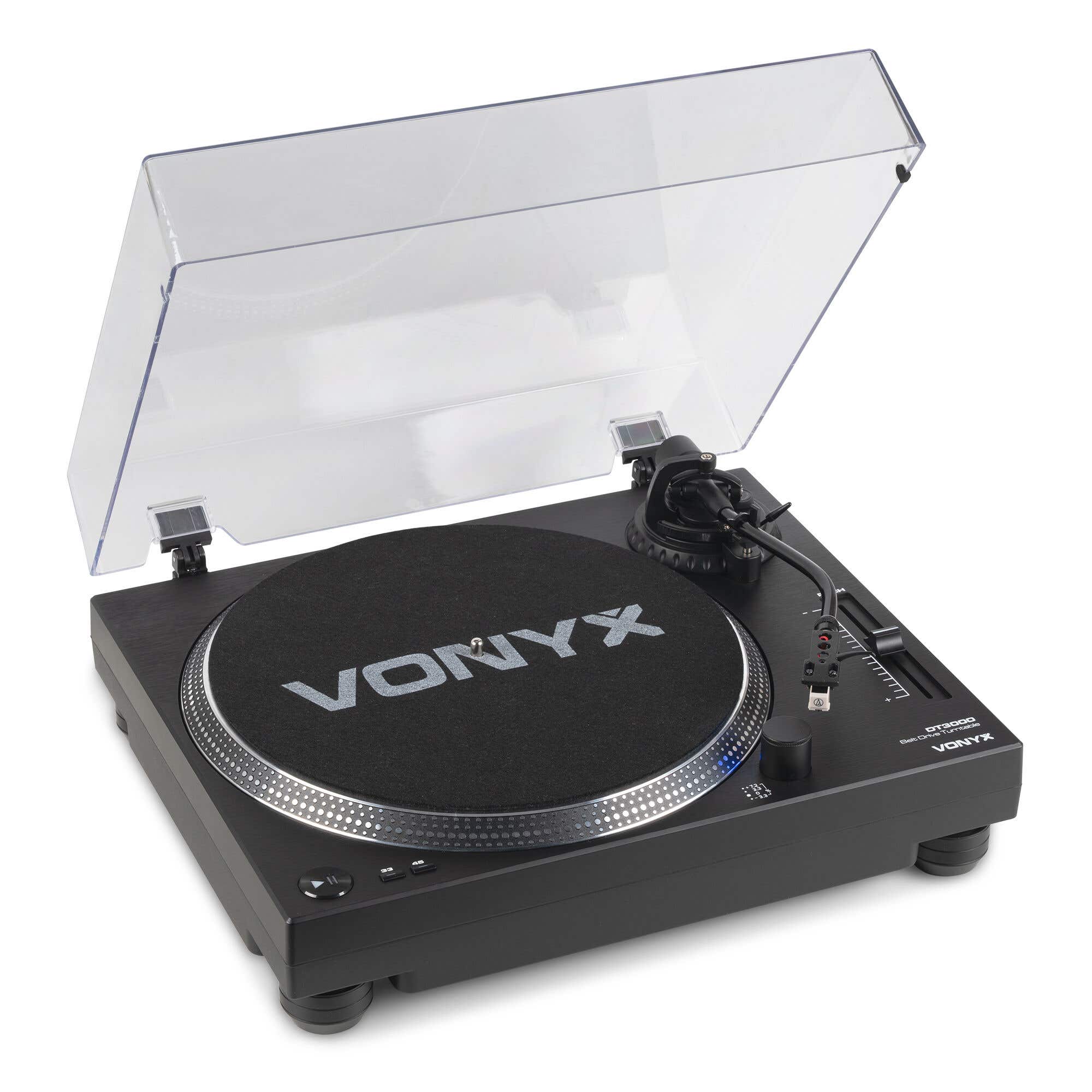 Vonyx DT3000 DJ draaitafel - Riemaangedreven platenspeler - Met Audio Technica naald - Zwart