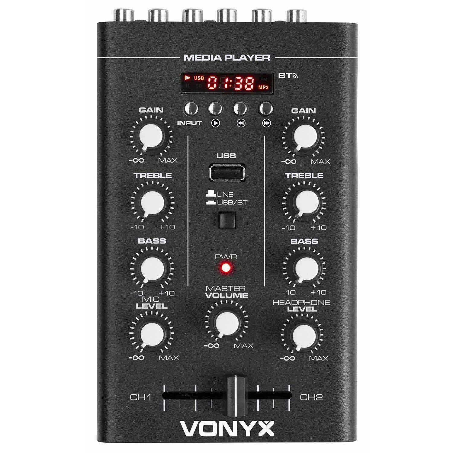 Retourdeal - Vonyx STM500BT 2-kanaals mixer met Bluetooth en mp3 speler