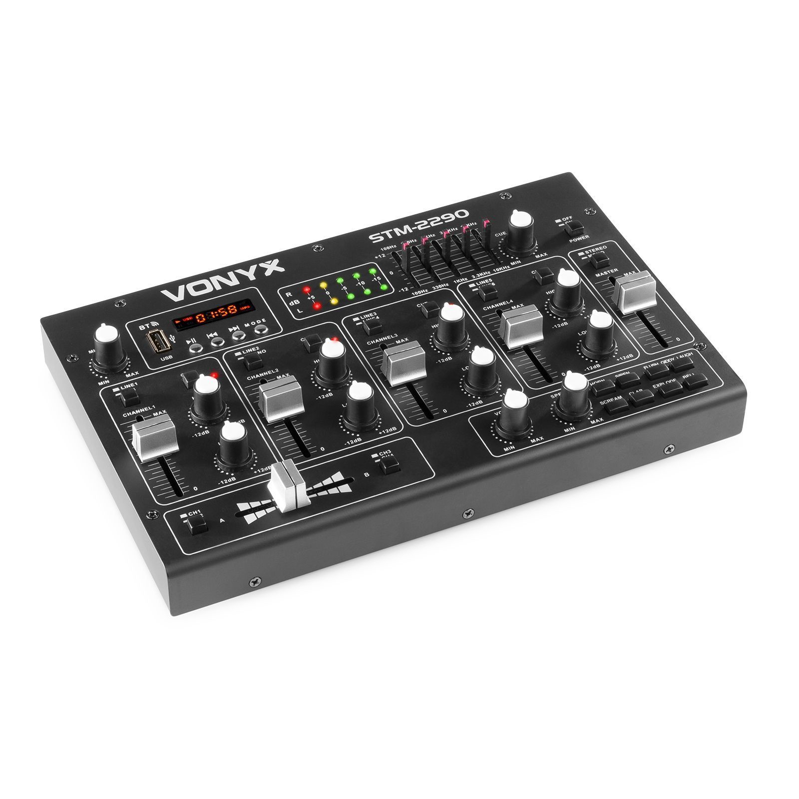 Vonyx STM2290 8 Kanaals DJ Mixer met Bluetooth, MP3 & geluidseffecten