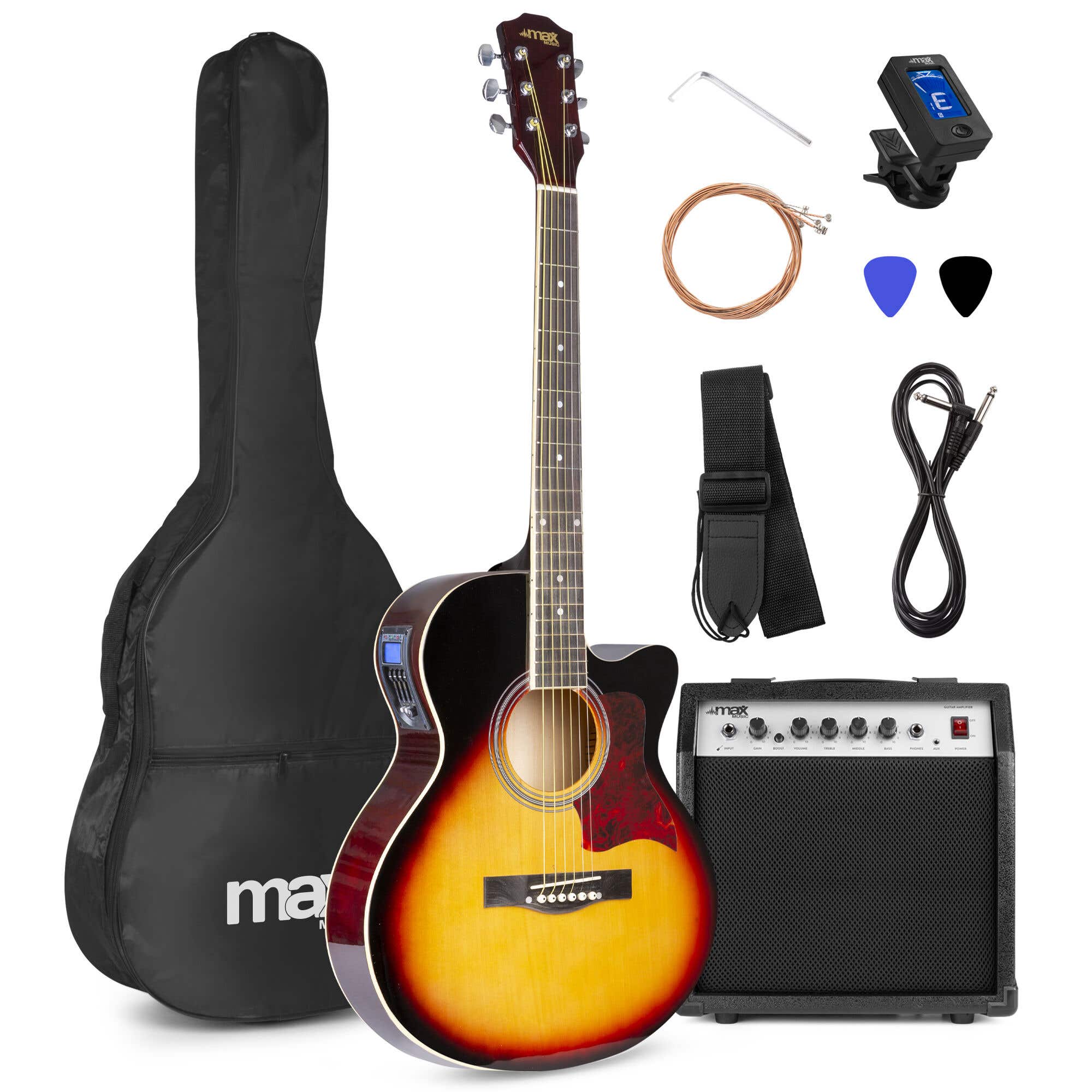 Retourdeal - MAX ShowKit elektrisch akoestische gitaarset 4/4 - Met 40W versterker - Sunburst