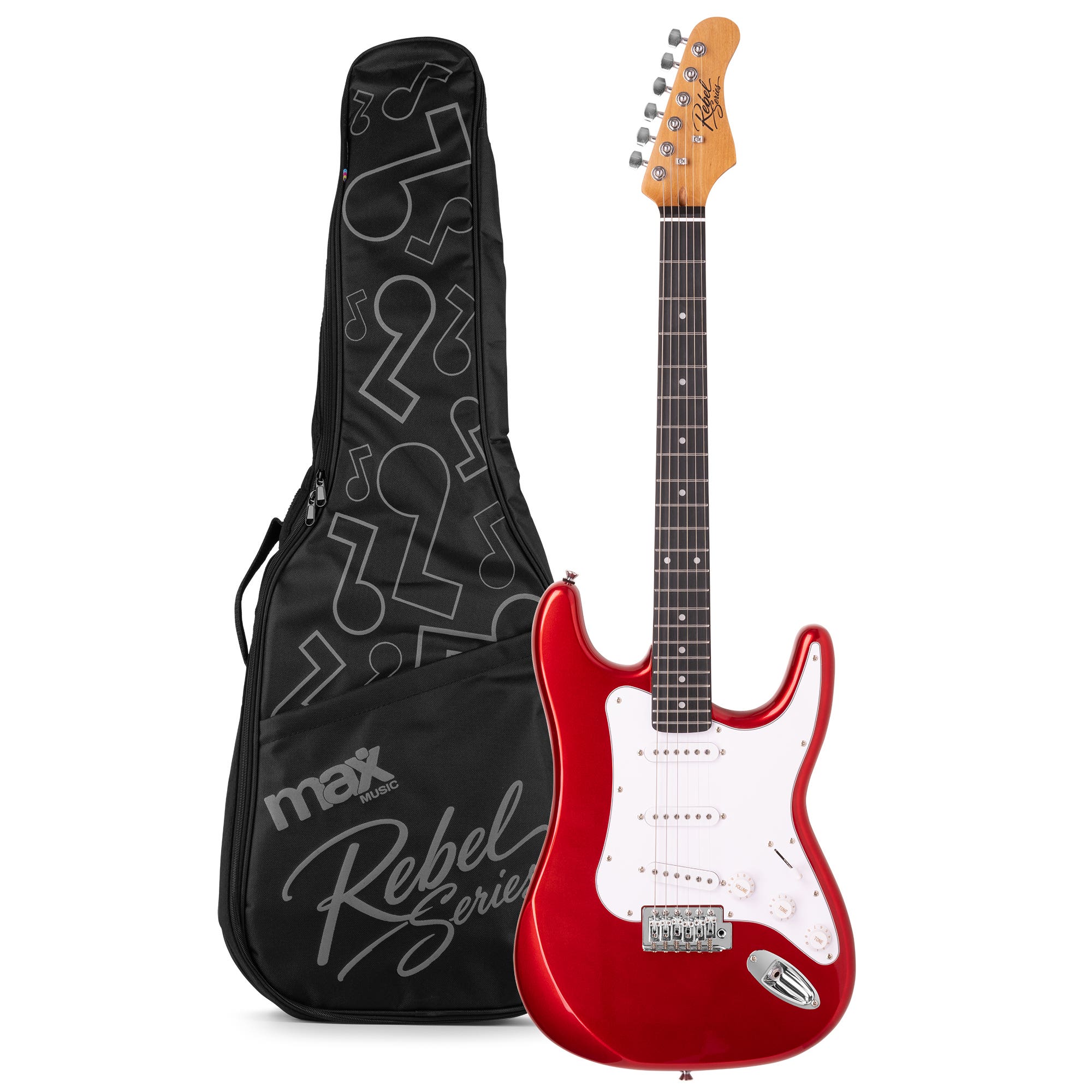 MAX Rebel ST Elektrische gitaar - Roasted maple hals met 22 frets - Incl. gitaartas - Metallic red