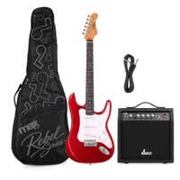 MAX Rebel ST Elektrische gitaar - Roasted maple hals - Incl. gitaartas en versterker - Metallic red