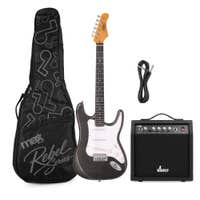 MAX Rebel ST Elektrische gitaar - Roasted maple hals - Incl. tas en versterker - Metallic black