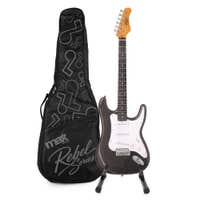 MAX Rebel ST Elektrische gitaar - Roasted maple hals - Incl. tas en standaard - Metallic black