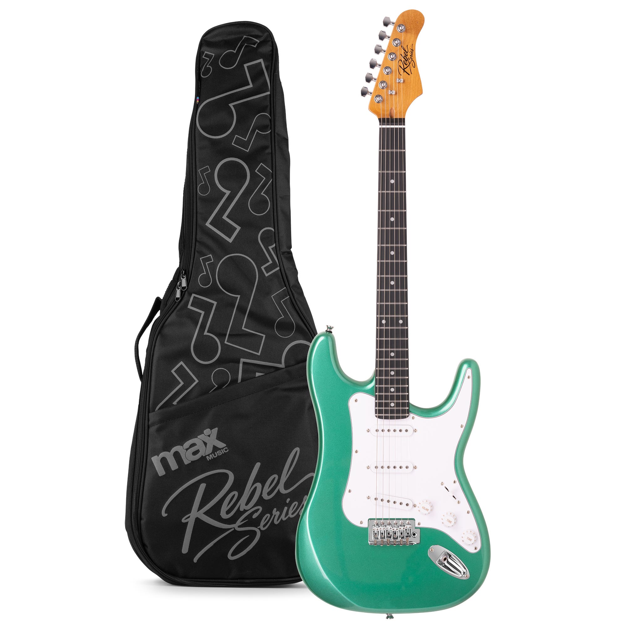 MAX Rebel ST Elektrische gitaar - Roasted maple hals met 22 frets - Incl. gitaartas - Metallic green