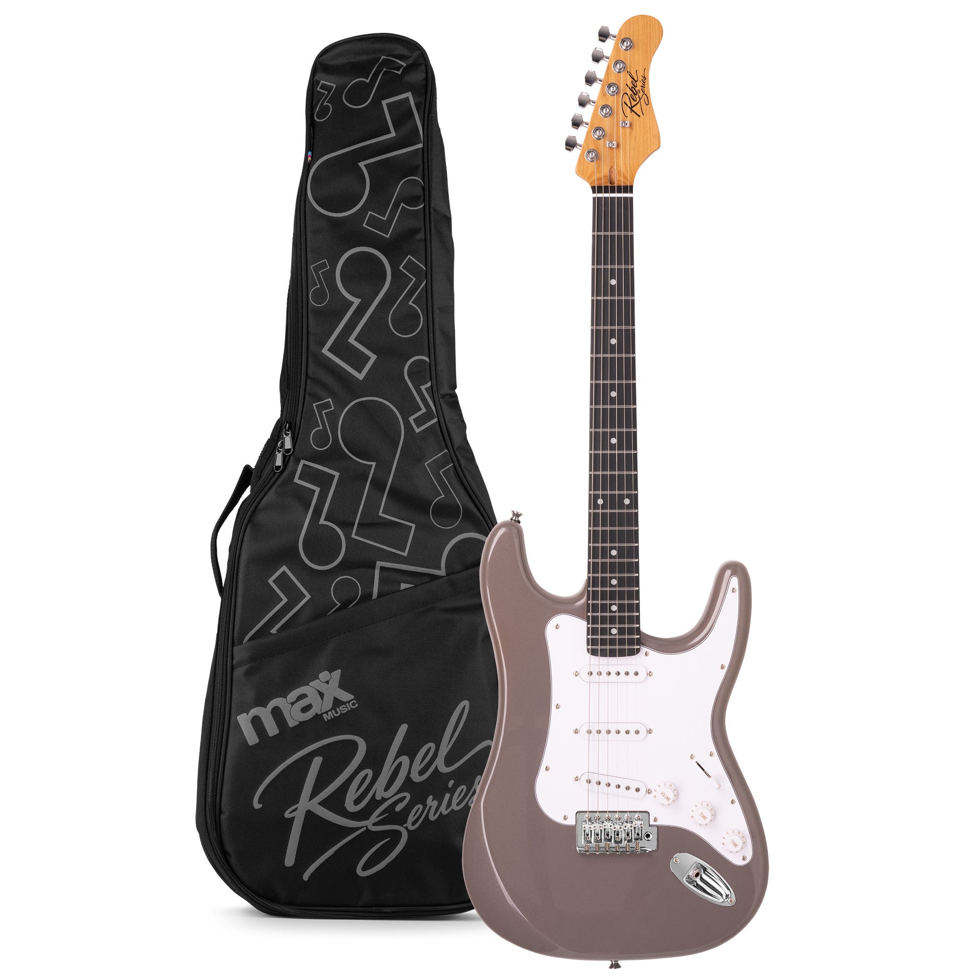 MAX Rebel ST Elektrische gitaar - Roasted maple hals met 22 frets - Incl. gitaartas - Gunmetal grey