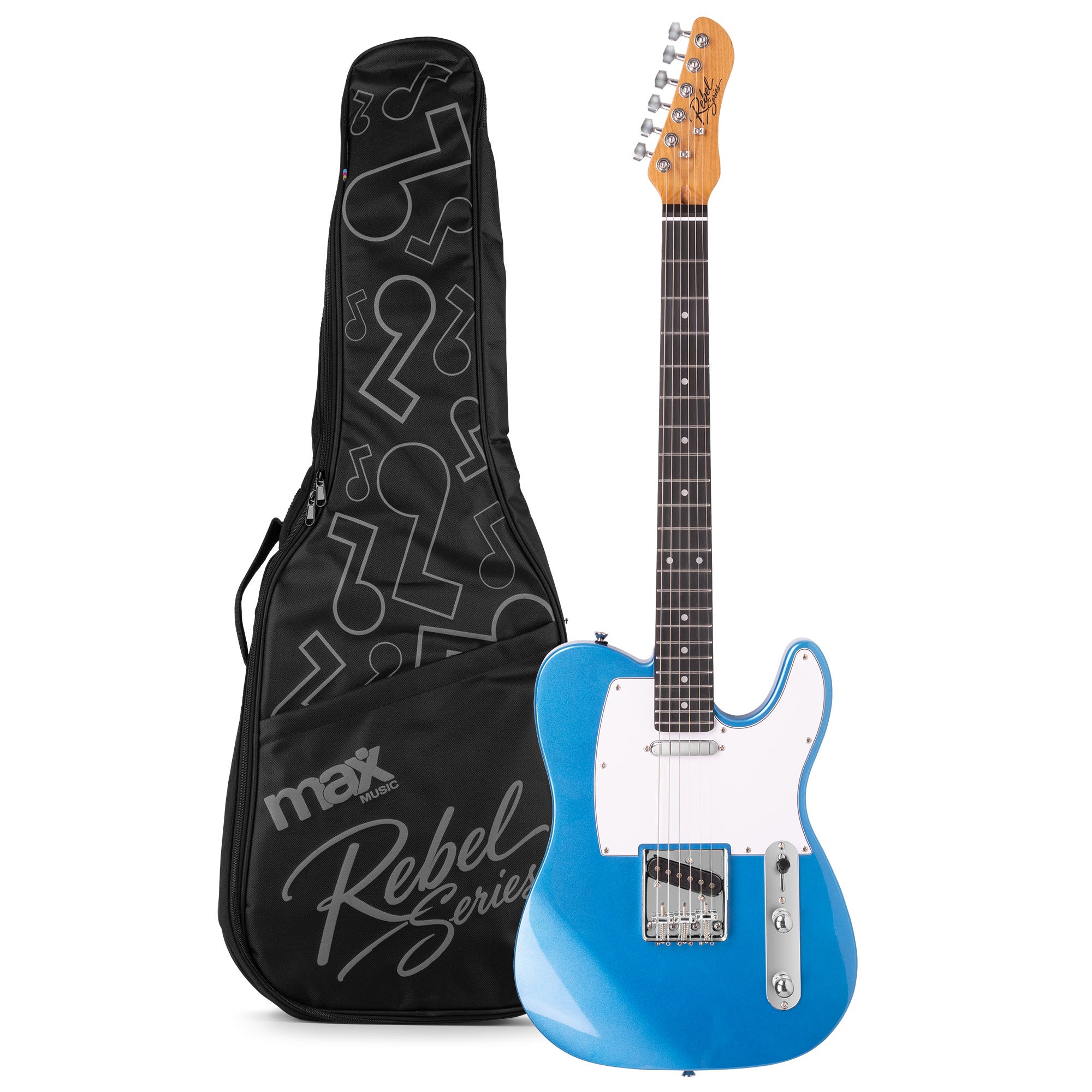 MAX Rebel TE Elektrische gitaar - Roasted maple hals met 22 frets - Incl. gitaartas - Metallic Blue
