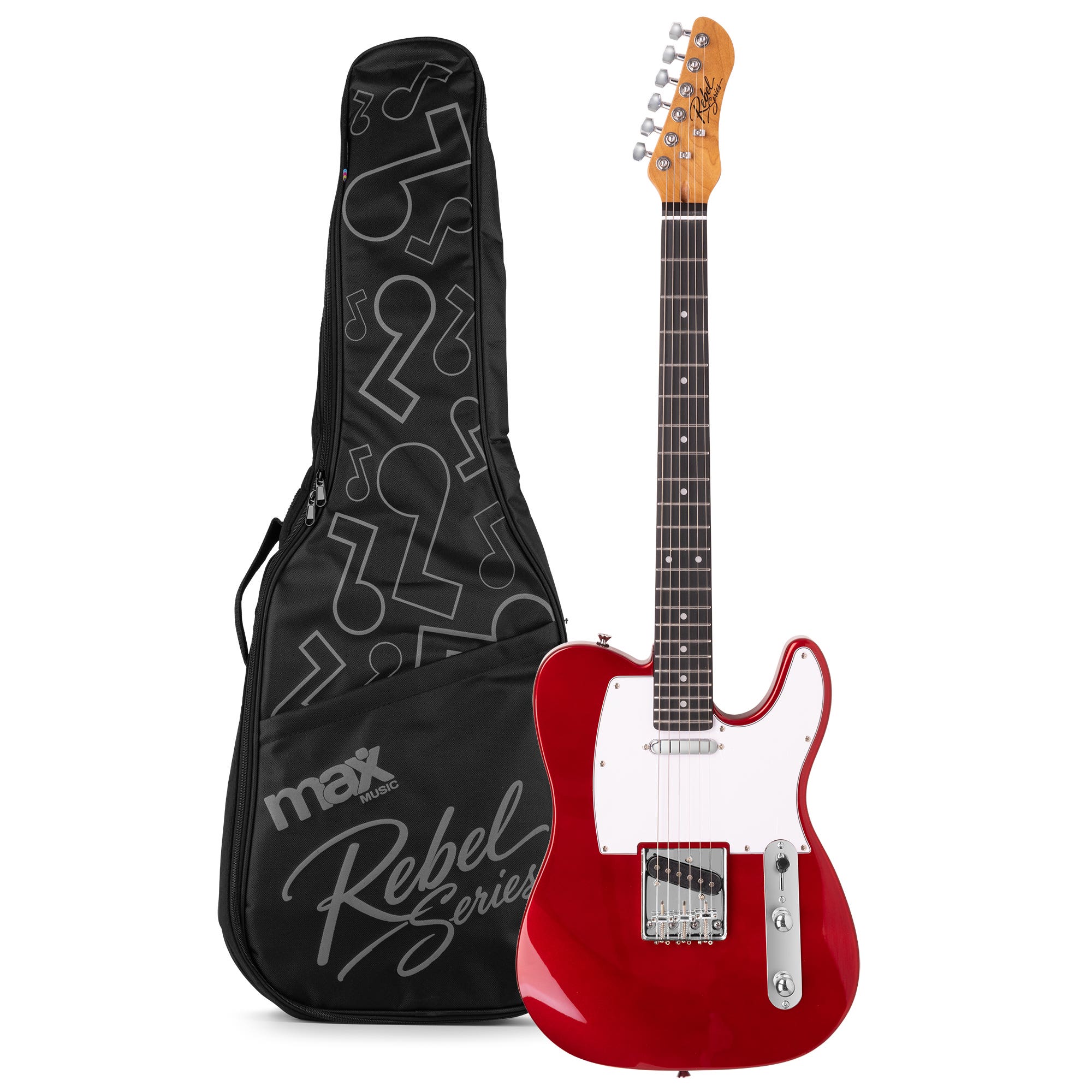 MAX Rebel TE Elektrische gitaar - Roasted maple hals met 22 frets - Incl. gitaartas - Metallic Red