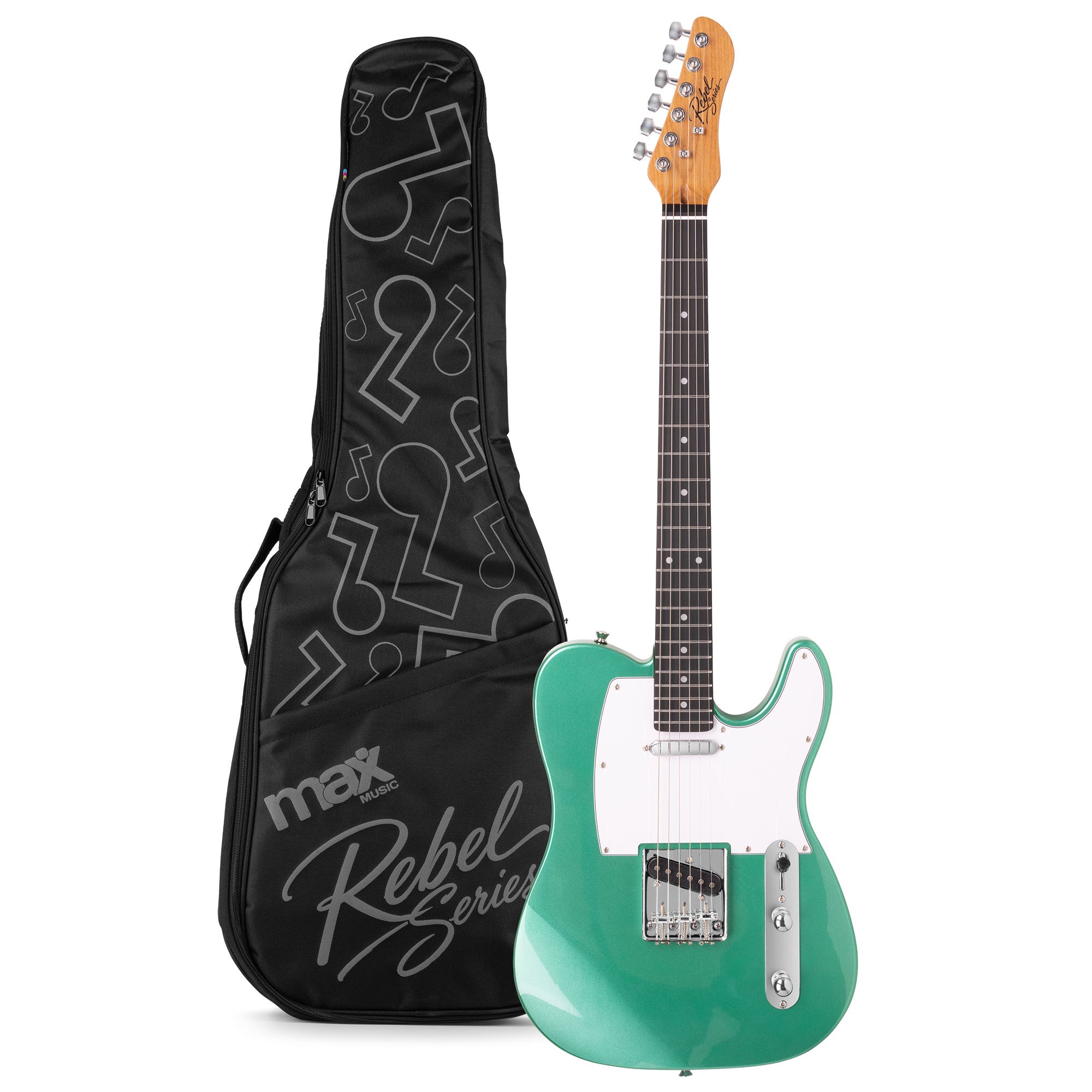 MAX Rebel TE Elektrische gitaar - Roasted maple hals met 22 frets - Incl. gitaartas - Metallic Green