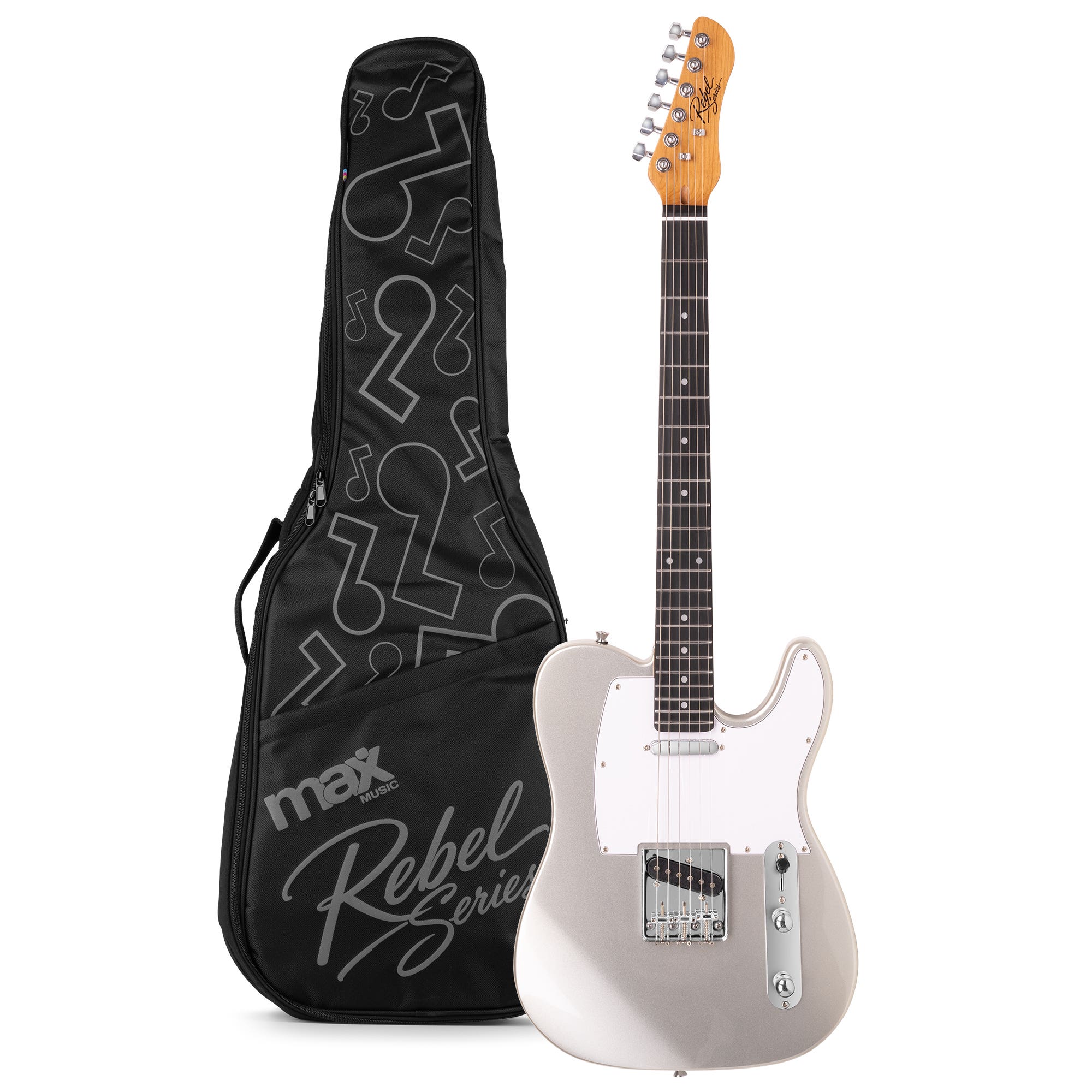 MAX Rebel TE Elektrische gitaar - Roasted maple hals met 22 frets - Met gitaartas - Metallic Silver