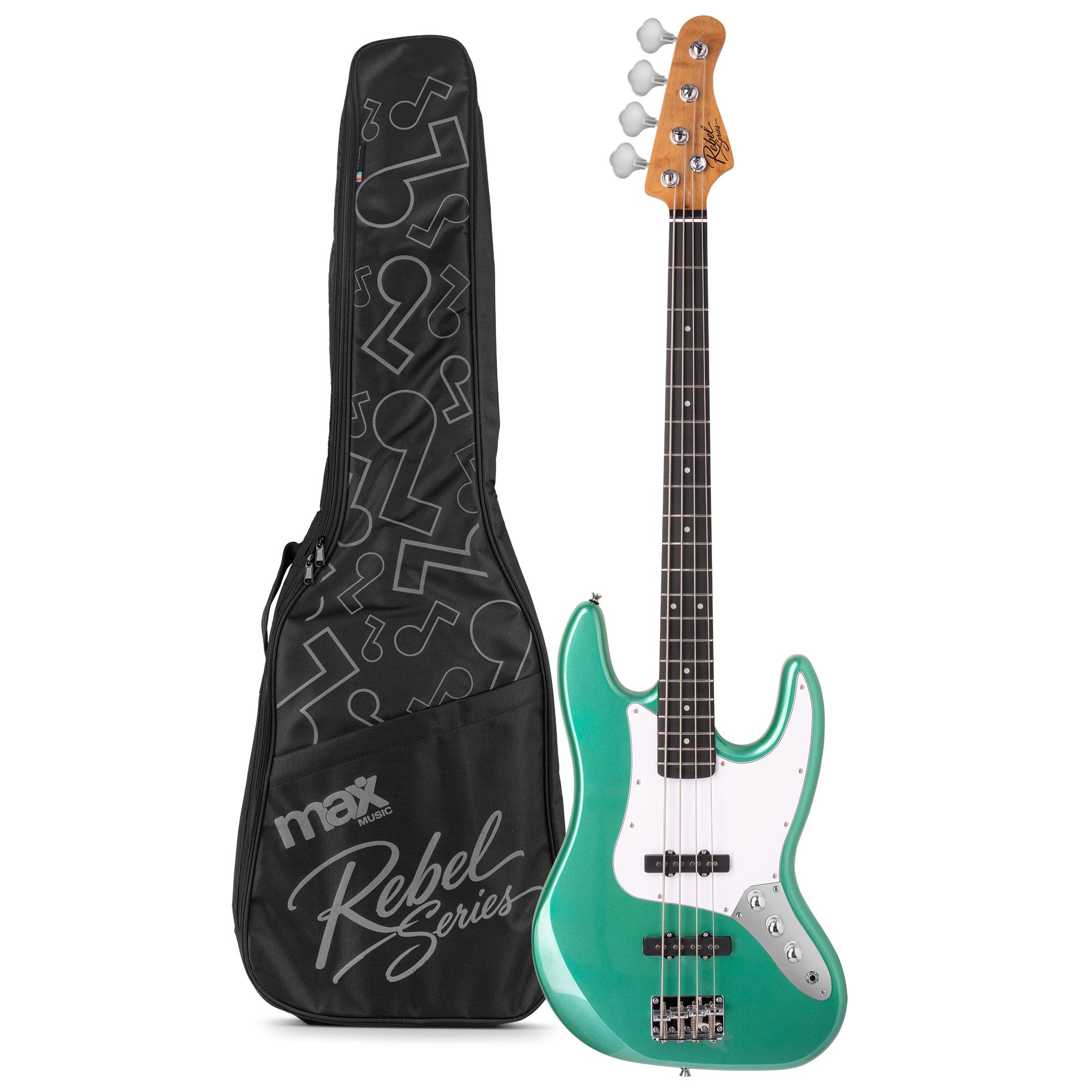 MAX Rebel JB Basgitaar - Roasted maple hals met 20 frets - Inclusief gitaartas - Metallic Green