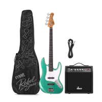 MAX Rebel JB Basgitaar - Roasted maple hals - Inclusief tas en versterker - Metallic Green