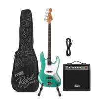 MAX Rebel JB Basgitaar - Compleet Incl. tas, standaard en versterker - Metallic Green