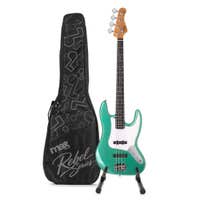 MAX Rebel JB Basgitaar - Roasted maple hals - Inclusief tas en standaard - Metallic Green