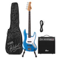 MAX Rebel JB Basgitaar - Compleet Incl. tas, standaard en versterker - Metallic Blue
