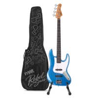 MAX Rebel JB Basgitaar - Roasted maple hals - Inclusief tas en standaard - Metallic Blue