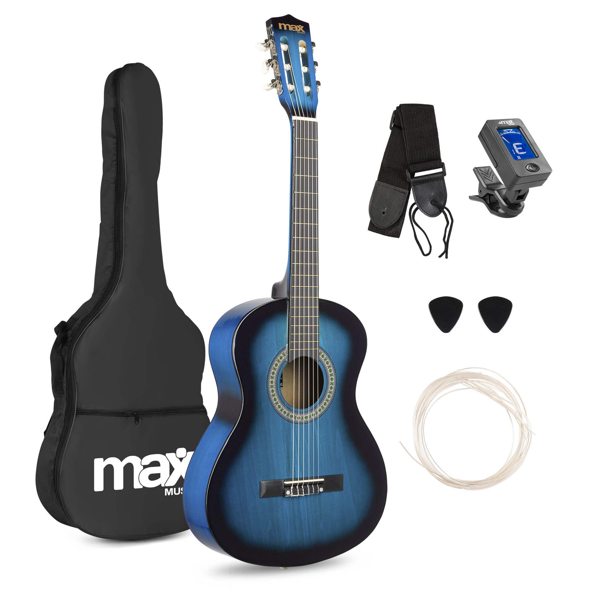 MAX SoloArt Junior 3/4 - Akoestische kindergitaar - Complete starterset met accessoires - Blauw