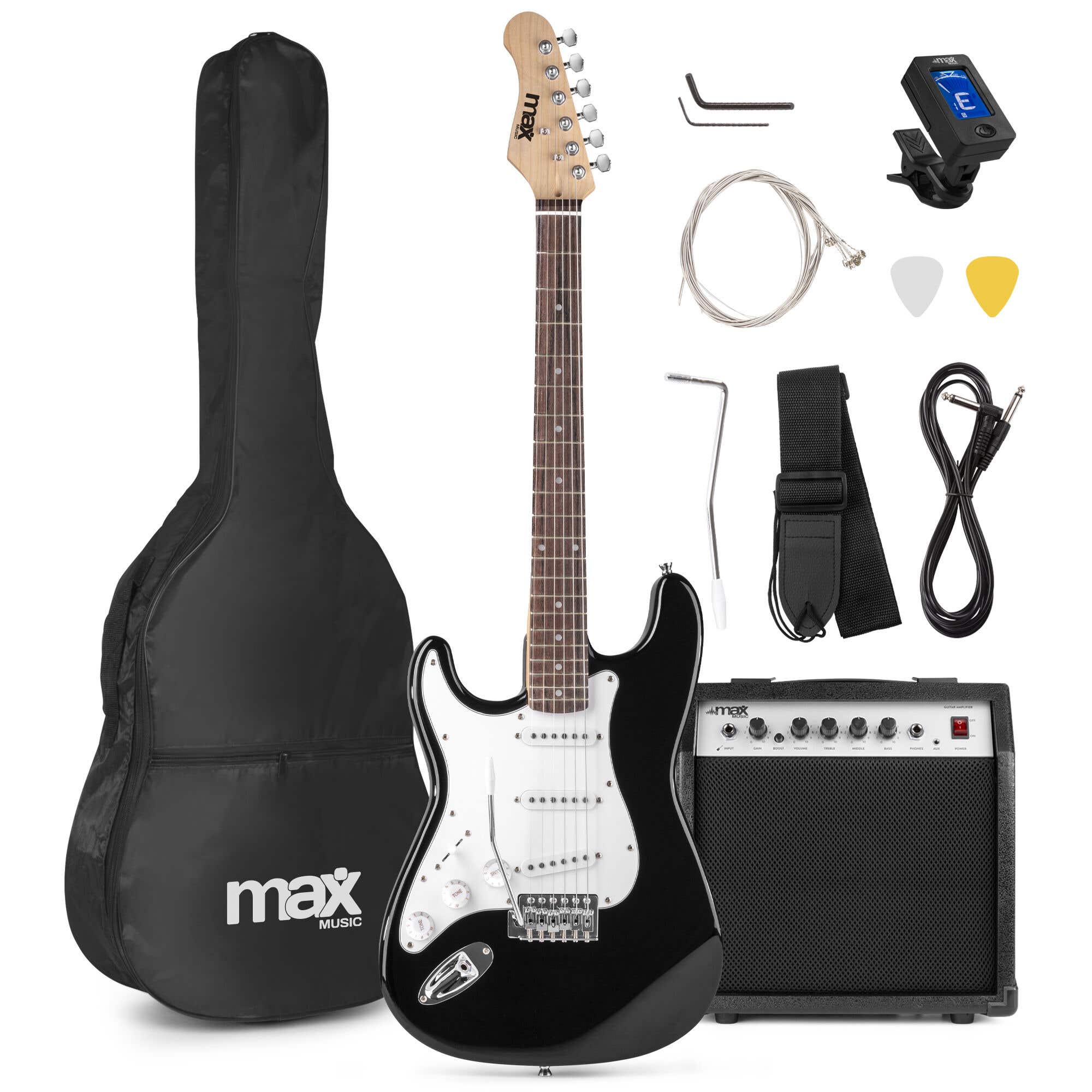 MAX GigKit elektrische gitaar voor linkshandigen - Starterset met 40W versterker - 4/4 - Zwart