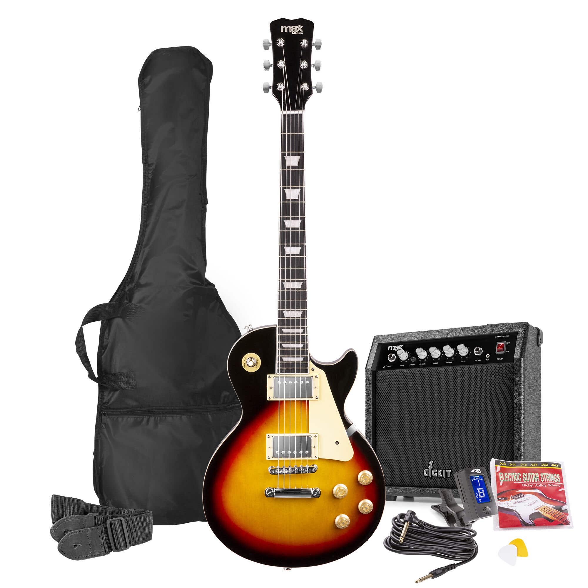 Max Gigkit SC Elektrische gitaar 4/4 - complete set met 40 Watt versterker en accessoires - Sunburst