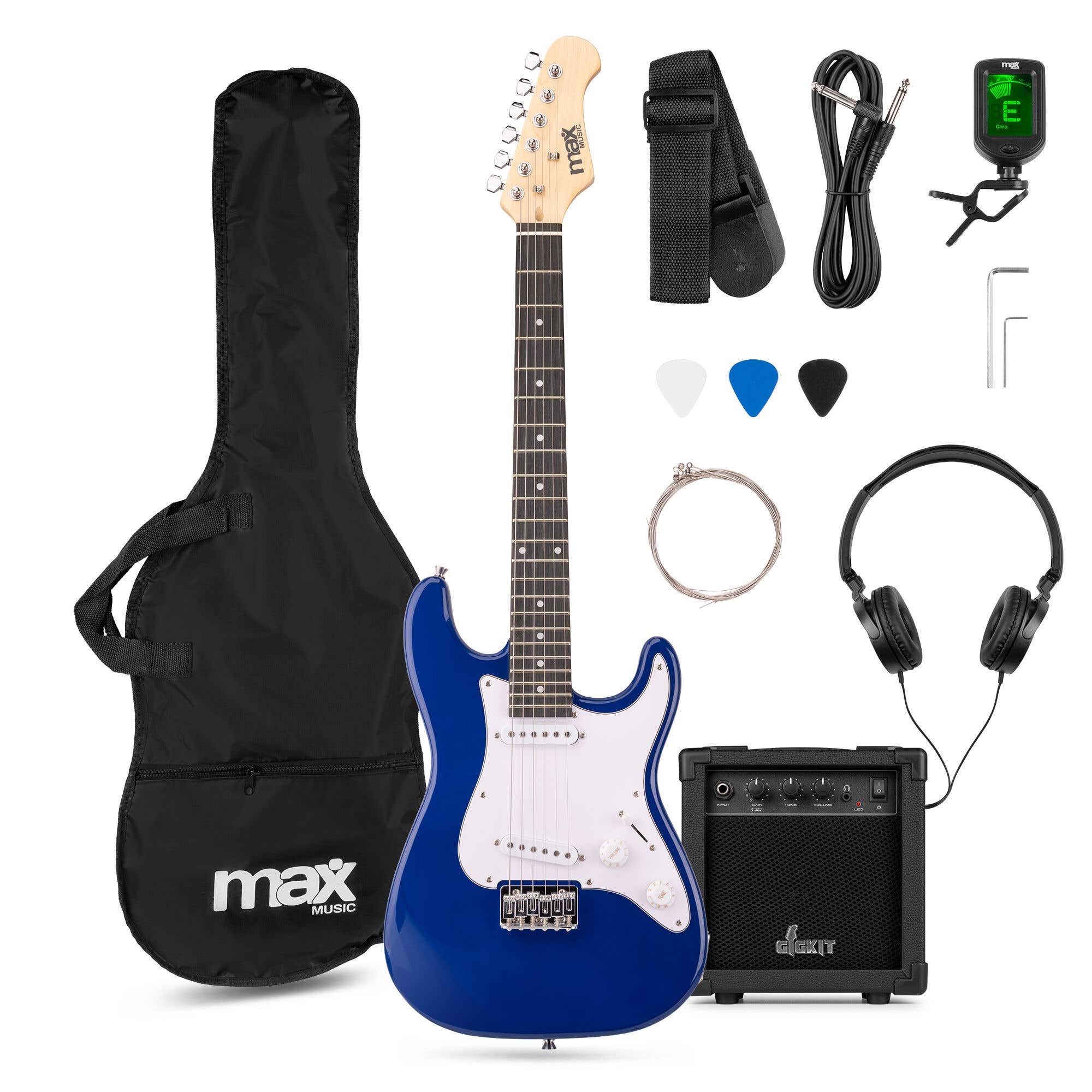 MAX GigKit Junior 3/4 - Elektrische kindergitaar - Complete starterset met accessoires - Blauw