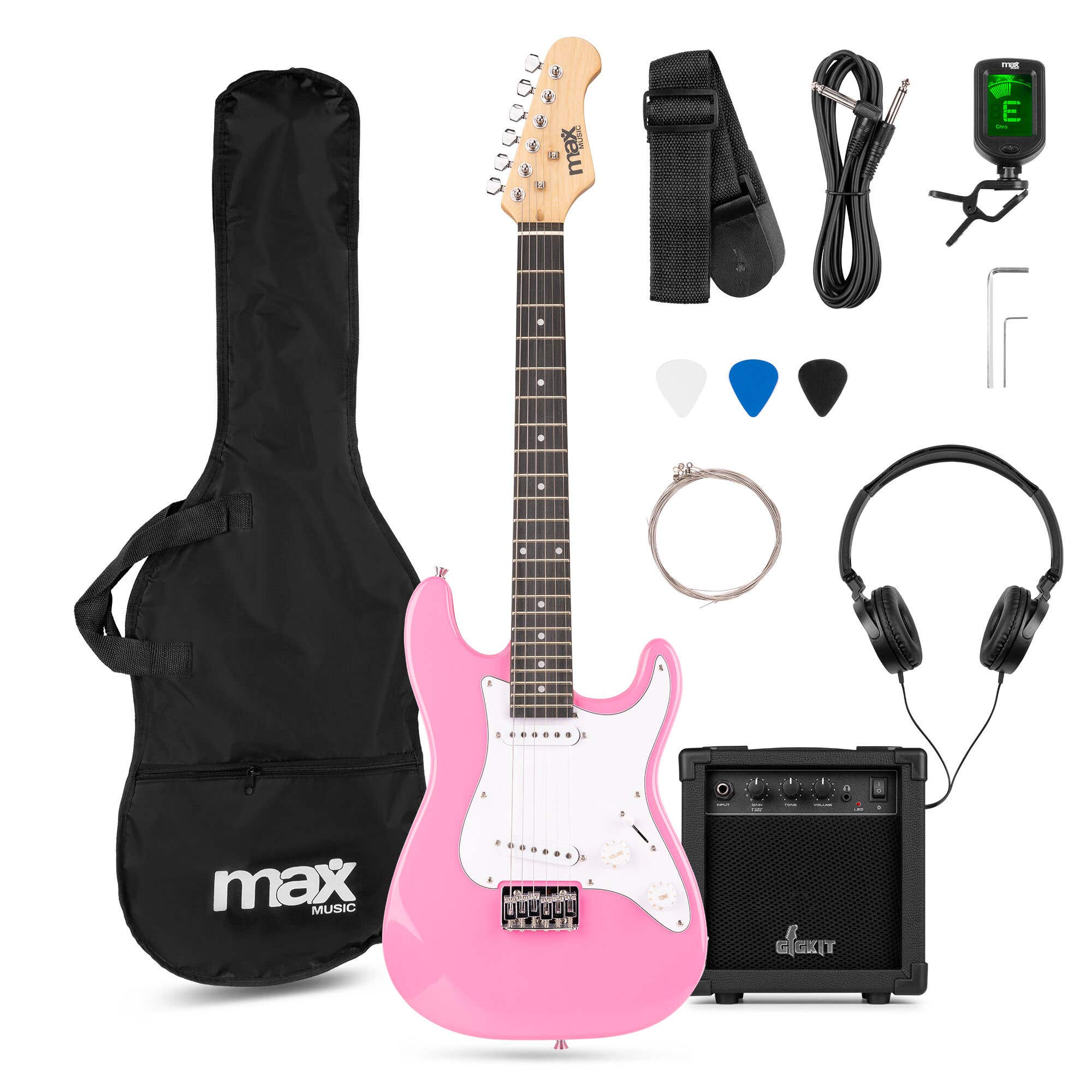 MAX GigKit Junior 3/4 - Elektrische kindergitaar - Complete starterset met accessoires - Roze