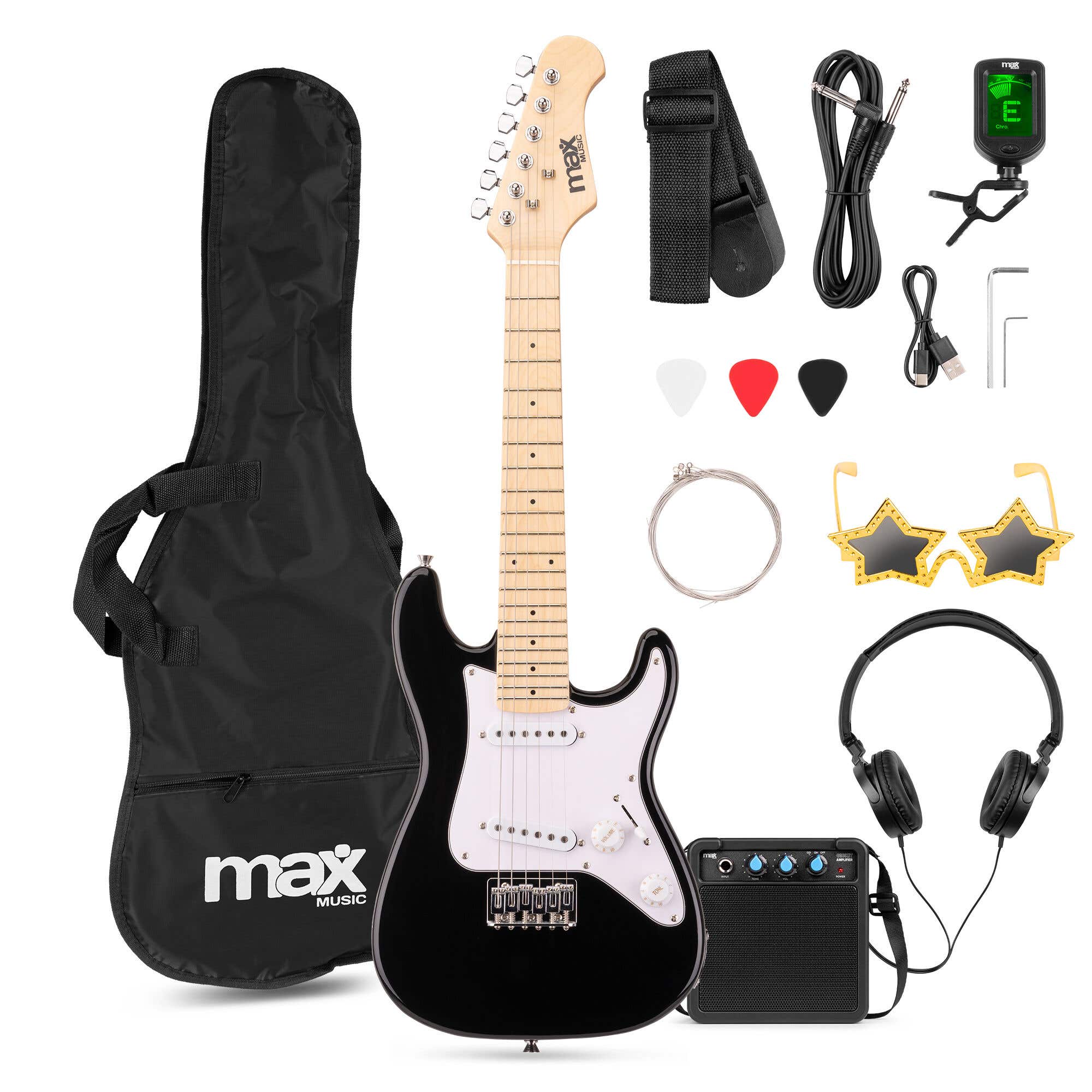 MAX GigKit Junior 1/4 - Elektrische kindergitaar - Complete starterset met accessoires - Zwart