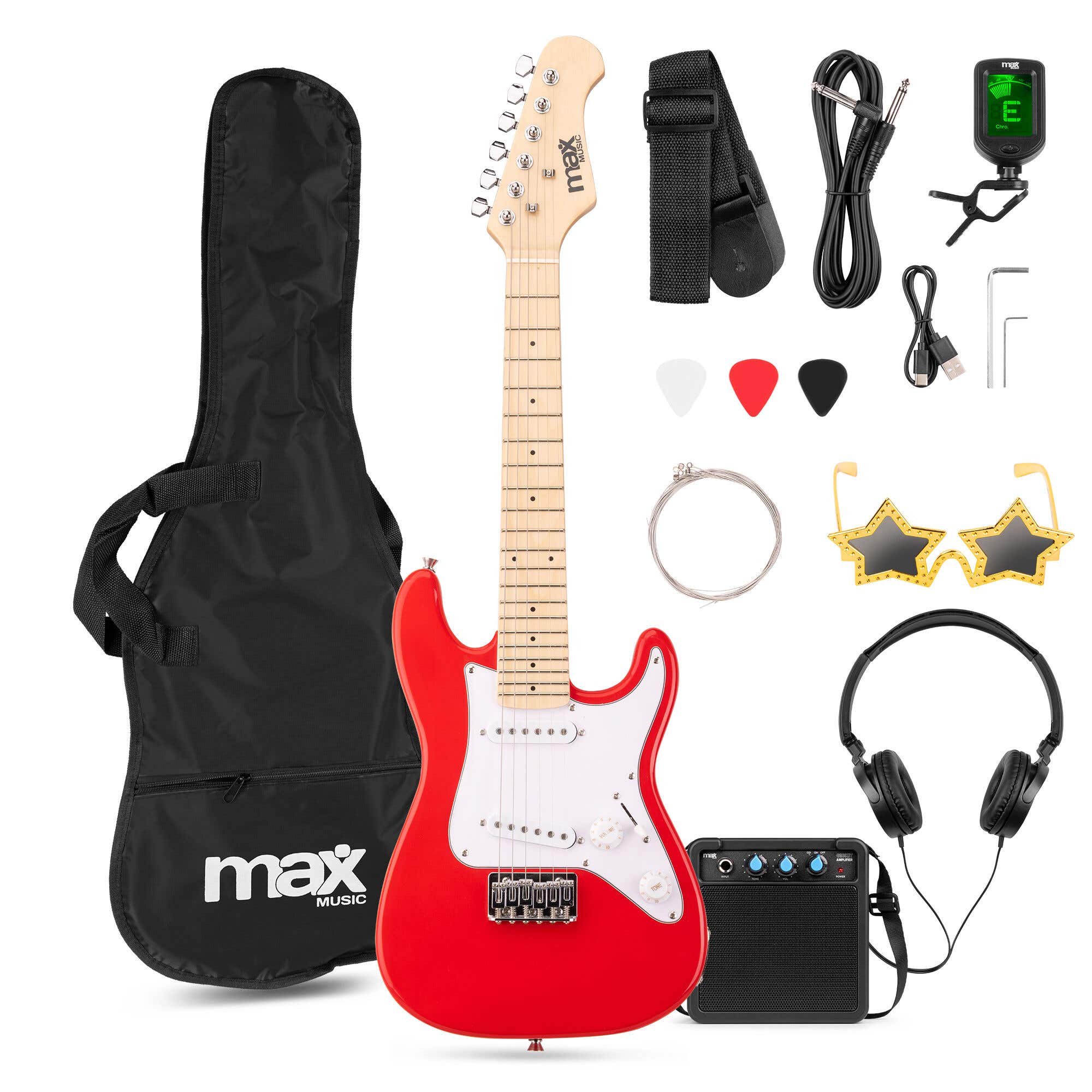 Retourdeal - MAX GigKit Junior 1/4 - Elektrische kindergitaar - Complete starterset met accessoires - Rood