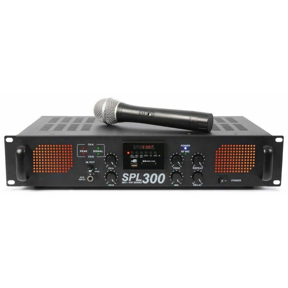 SkyTec 2 x 150W SPL 300VHFMP3 Versterker met draadloze microfoon