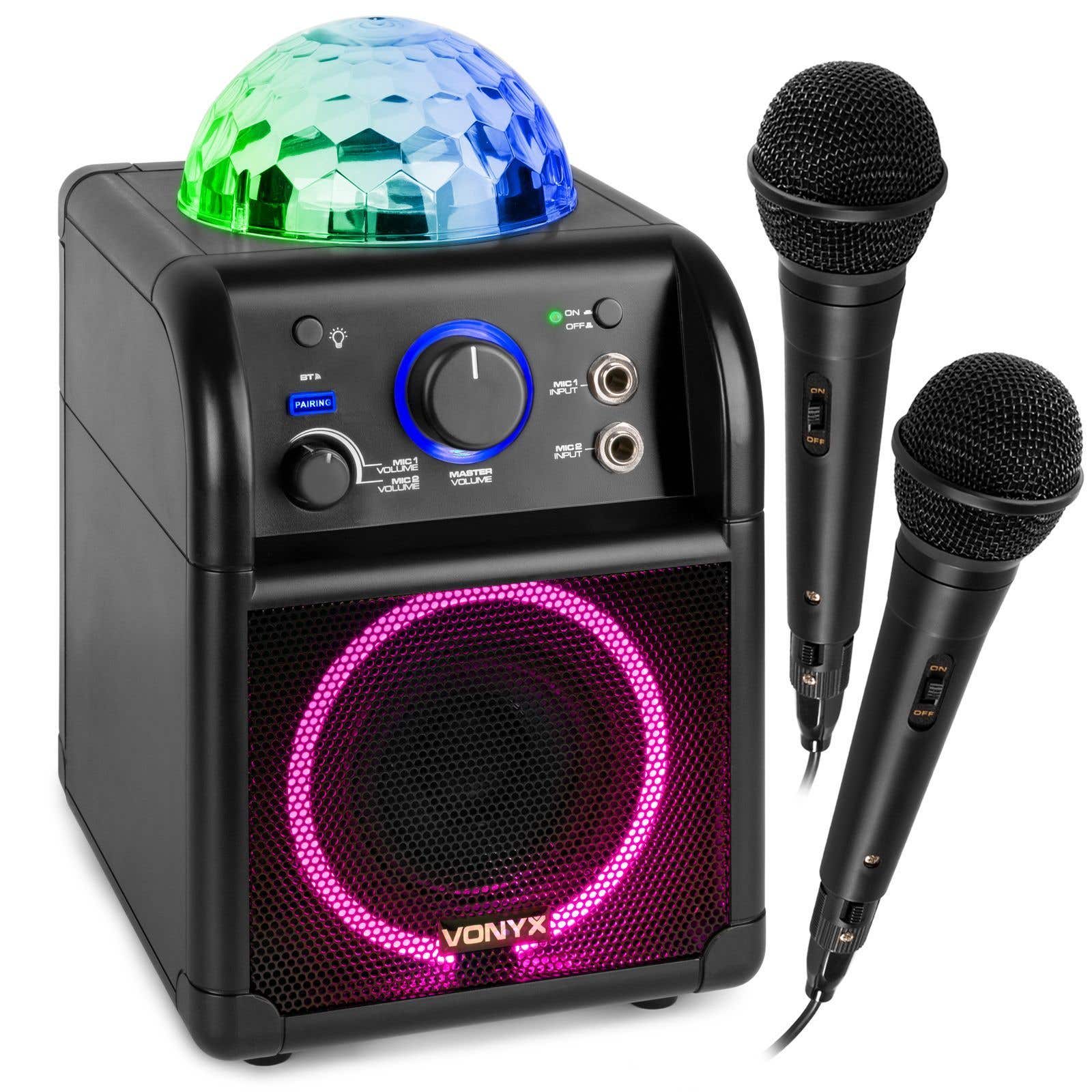 Vonyx SBS55B karaokeset met 2 microfoons, Bluetooth en lichteffect - Zwart