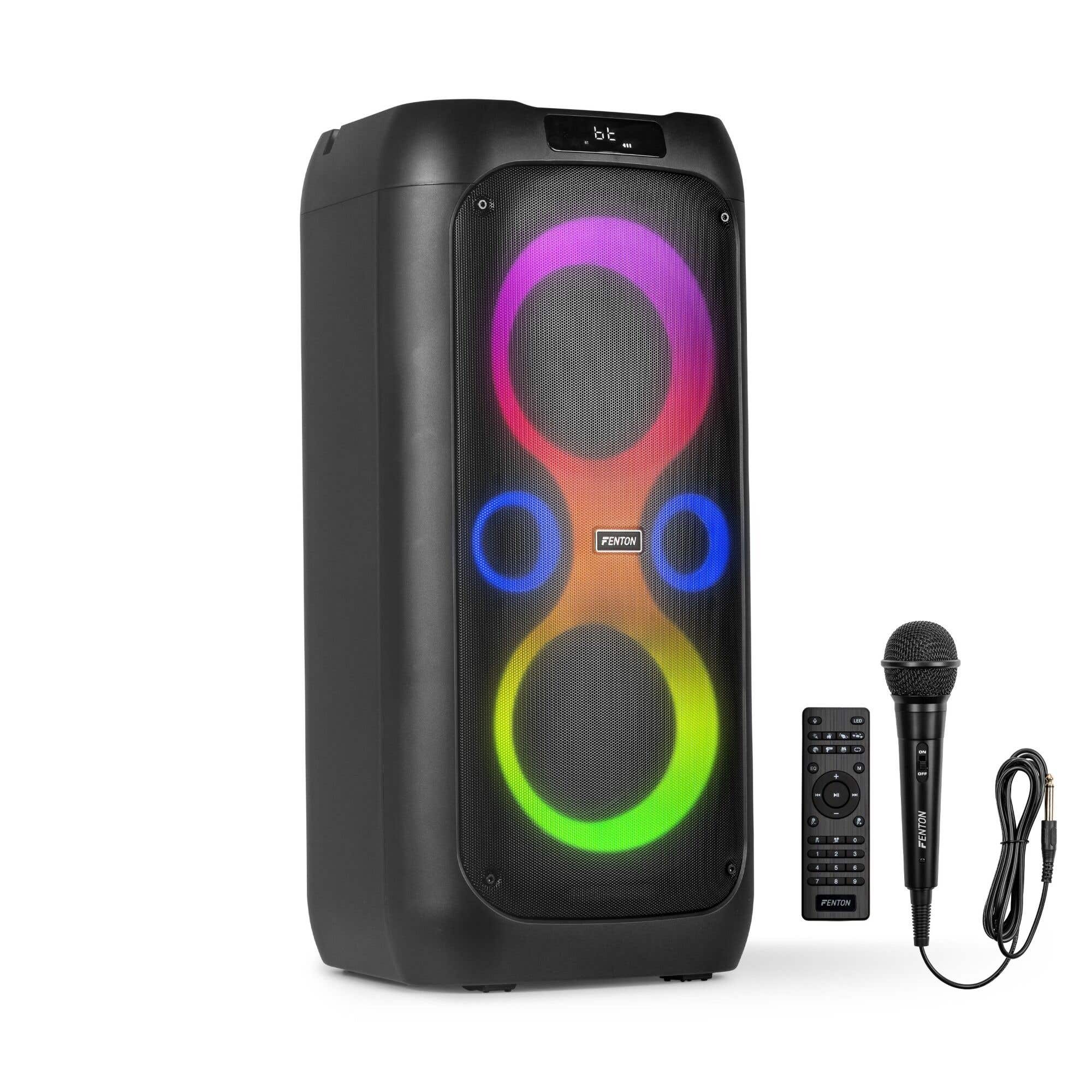 Fenton Core130 party box met microfoon - Bluetooth speaker met LED-effecten - Oplaadbare accu - 180W