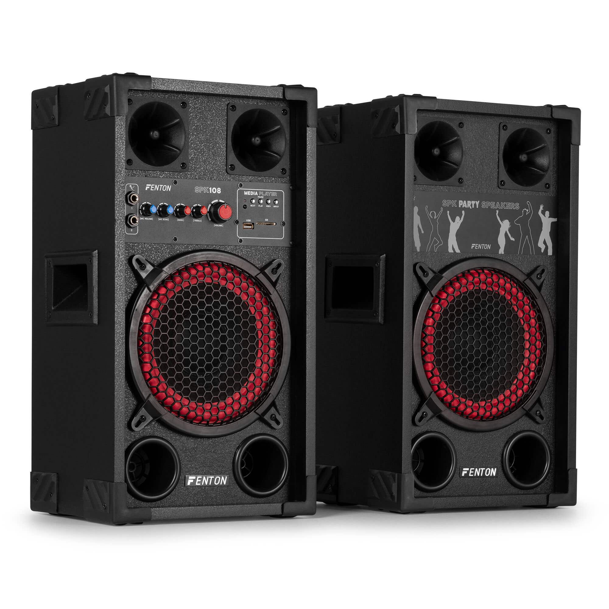 Fenton SPK-108 actieve speakers - PA speakers met Bluetooth - Ingebouwde versterker - 8 inch - 400W