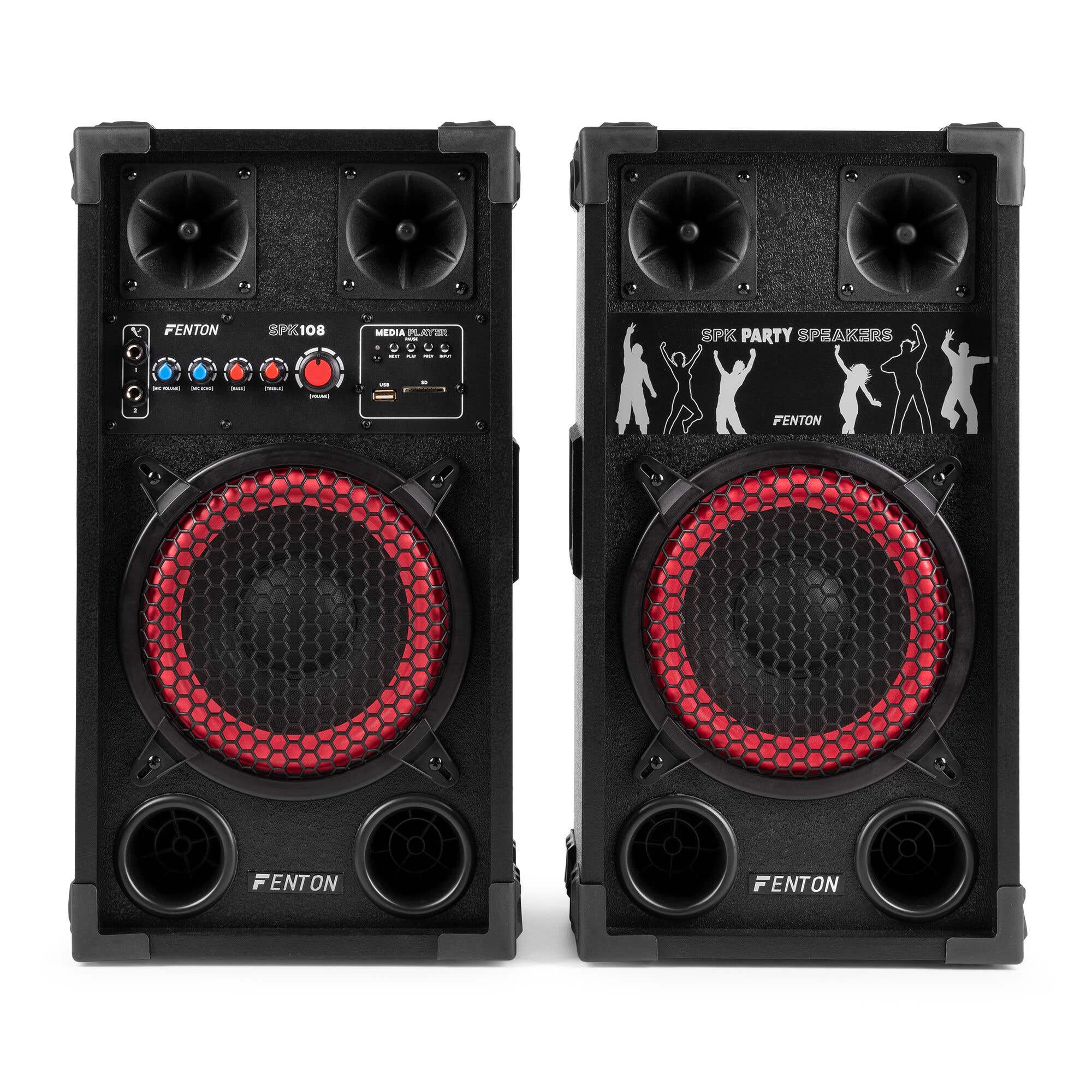 Fenton SPK-108 actieve speakers - PA speakers met Bluetooth - Ingebouwde versterker - 8 inch - 400W