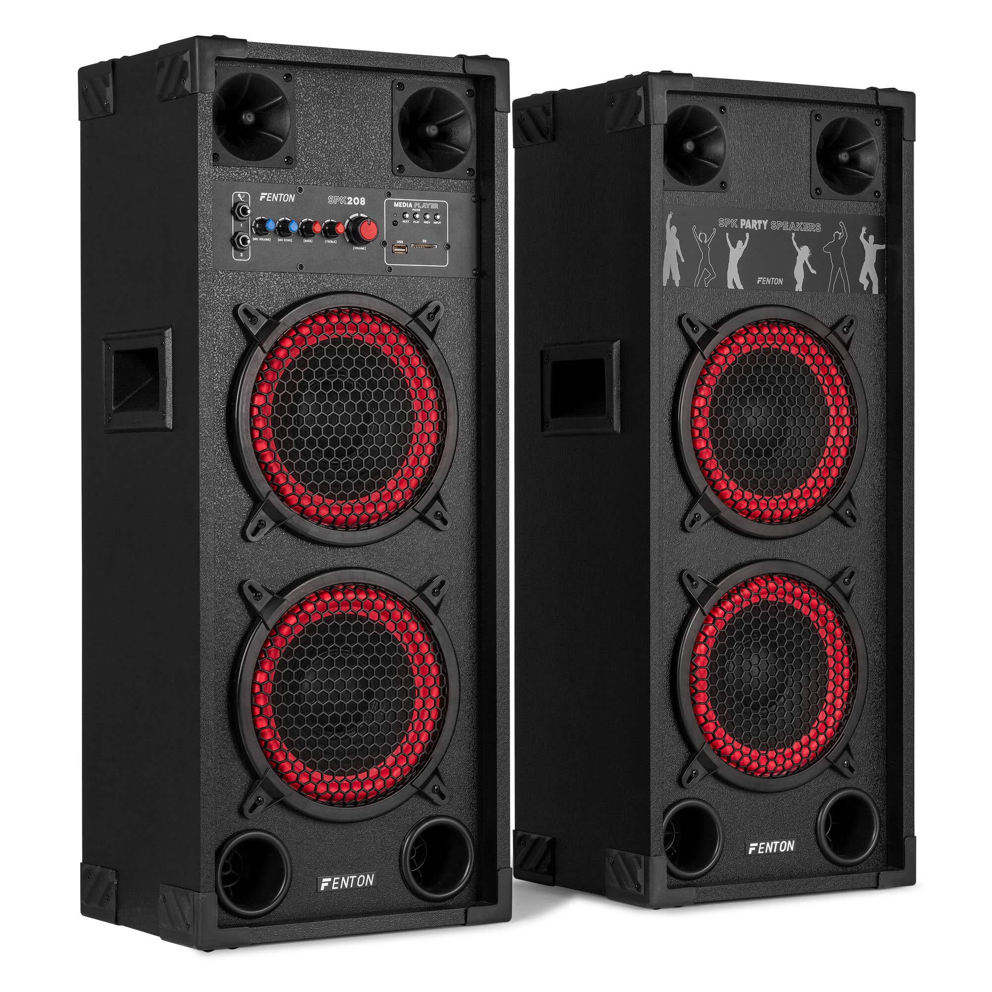 Retourdeal - Fenton SPK-208 actieve speakers - PA speakers met Bluetooth - Dubbele 8 inch woofers - 800W