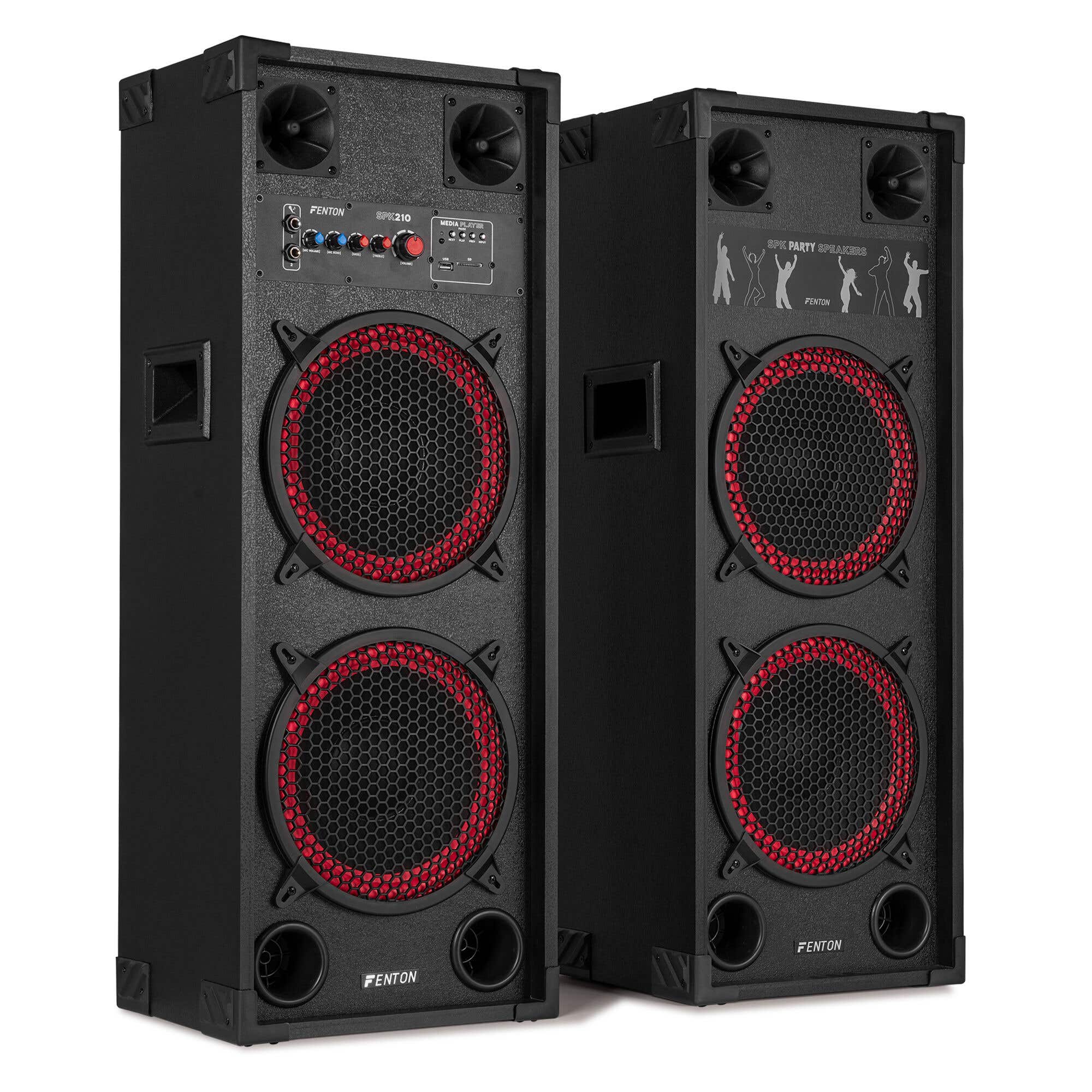 Fenton SPK-210 actieve speakers - PA speakers met Bluetooth - Dubbele 10 inch woofers - 1200W
