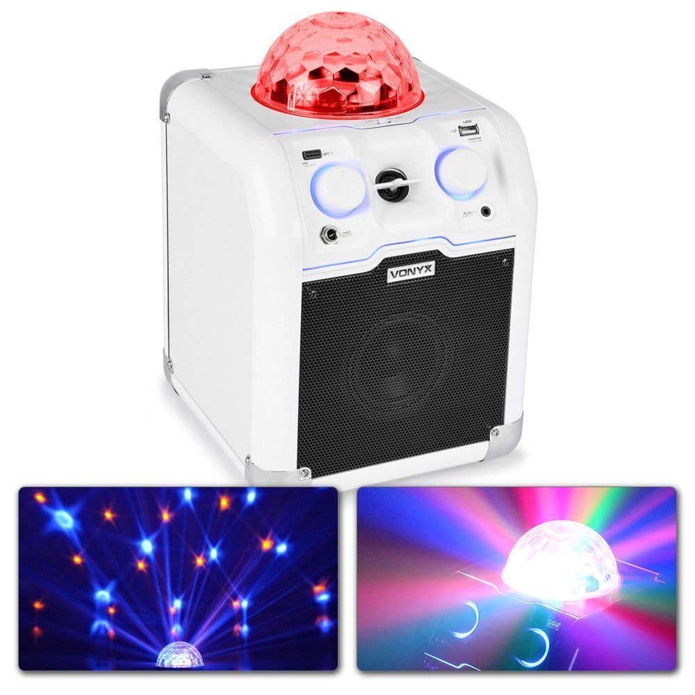 Vonyx SBS50W Witte Bluetooth speaker met accu en lichteffect