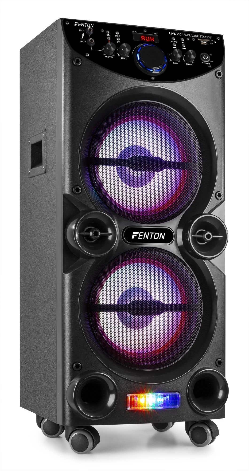 Fenton LIVE2104 karaokeset met Bluetooth, mp3 speler, 2 microfoons en disco LED's - 400W