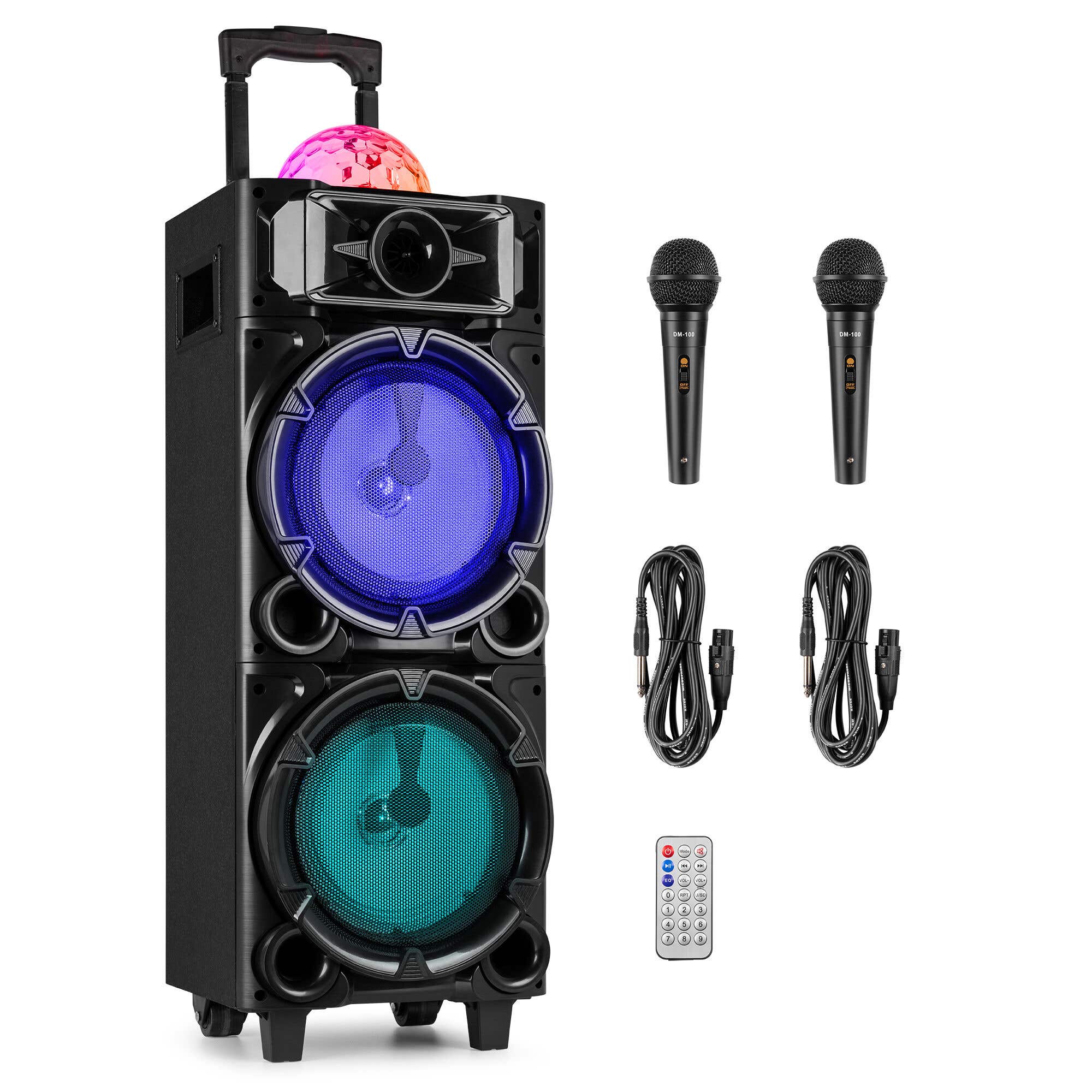 Retourdeal - Fenton LIVE290 karaoke box met Bluetooth - Met 2 microfoons, ingebouwde discobal en mp3-speler - 300W