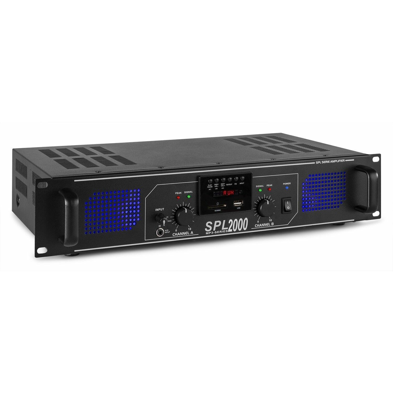 Retourdeal - SkyTec SPL2000MP3 DJ PA versterker 2 x 1000W met USB MP3