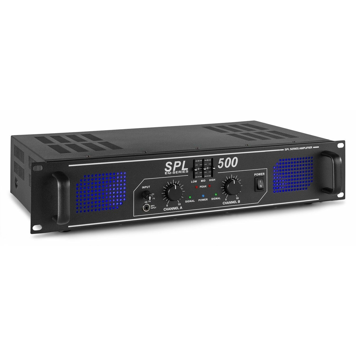 SkyTec 2 x 250W DJ PA versterker SPL500 met EQ