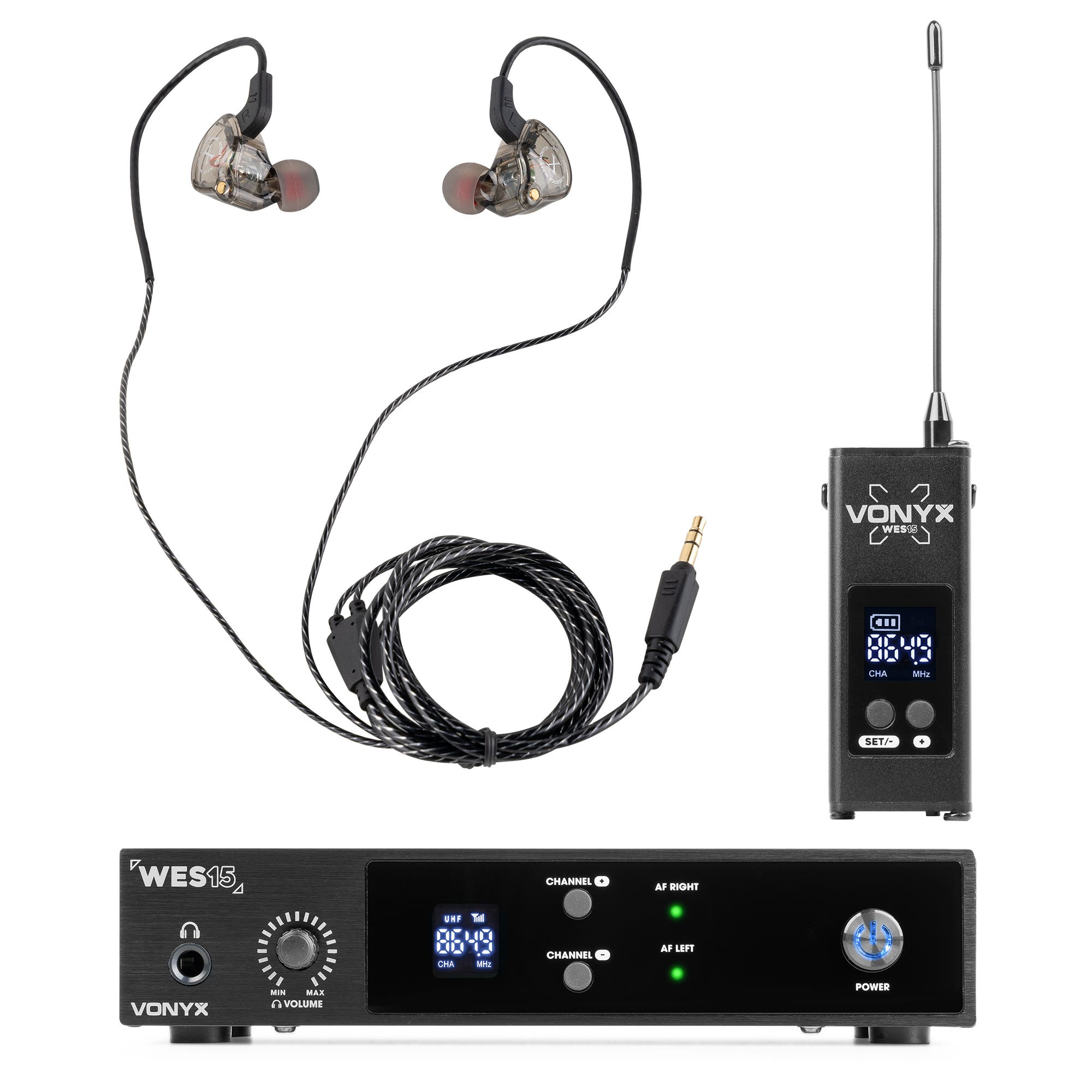 Vonyx WES15 in ear systeem - Draadloze in ear monitor set - 16 kanalen - 19 inch - UHF