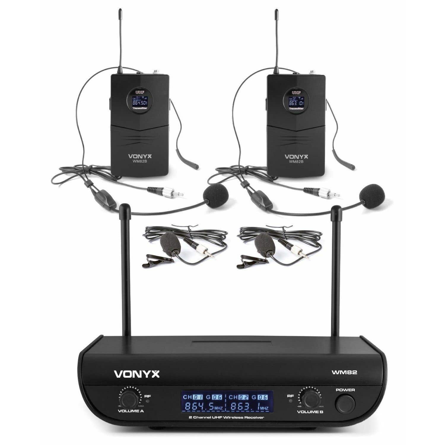 Retourdeal - Vonyx WM82 draadloze microfoonset met twee UHF bodypacks