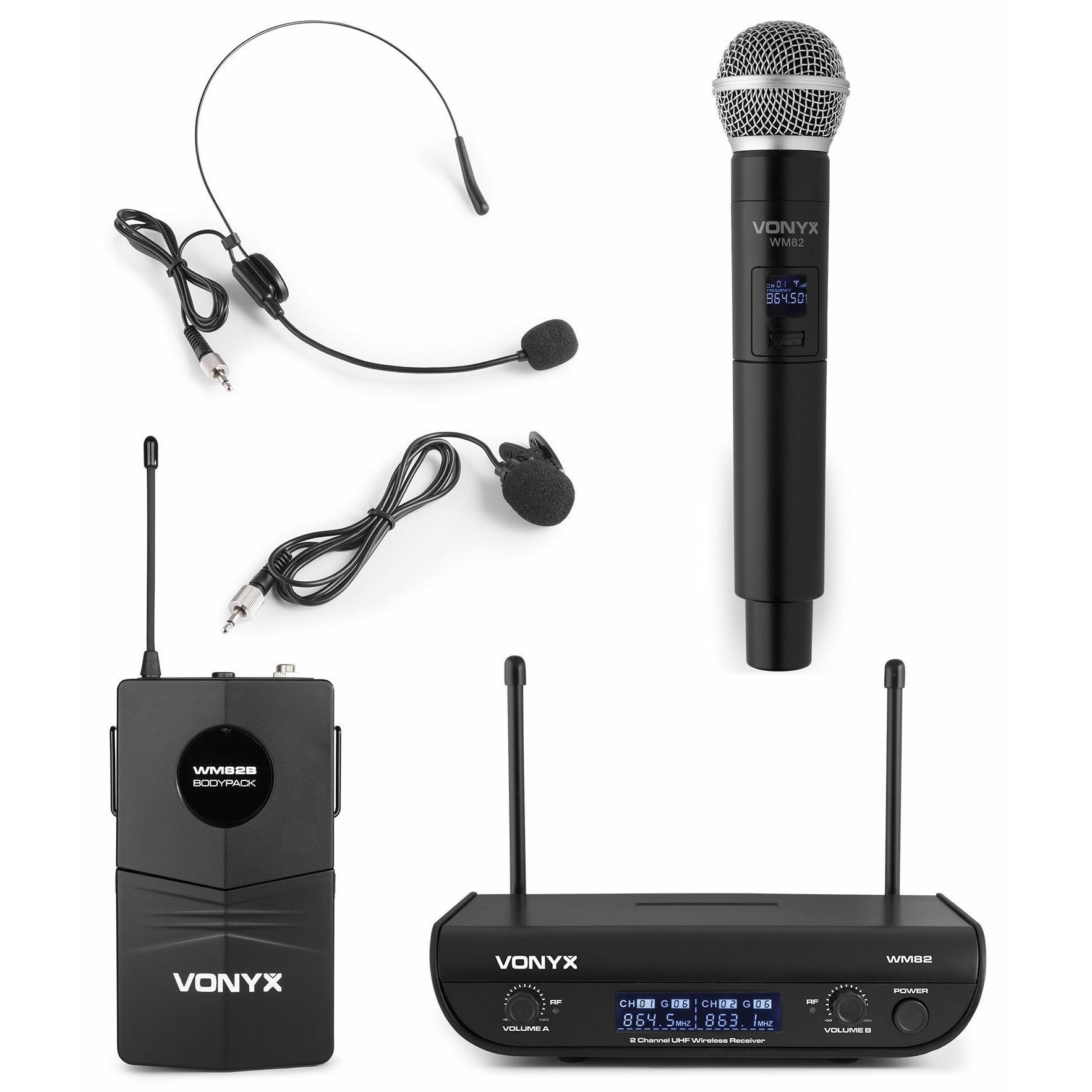 Retourdeal - Vonyx WM82C draadloze UHF microfoonset met handmicrofoon