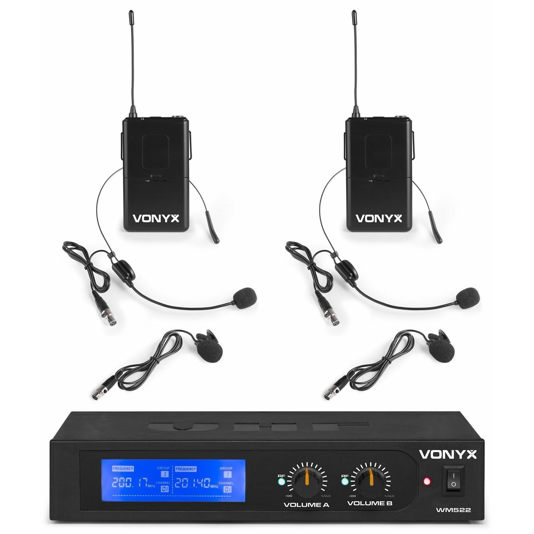 Vonyx WM522B draadloze headset microfoonset 2-kanaals VHF