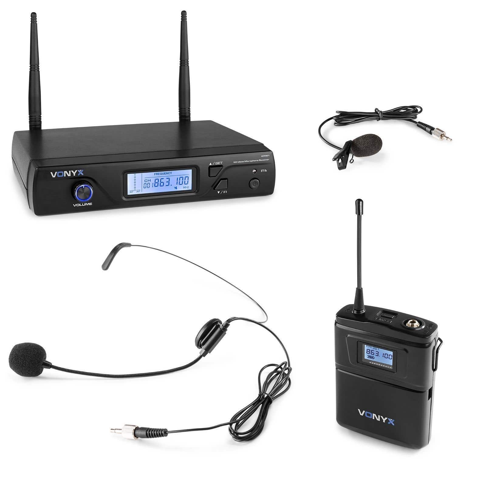 Vonyx Retourdeal -  WM61B draadloze headset microfoon UHF - 16 kanaals