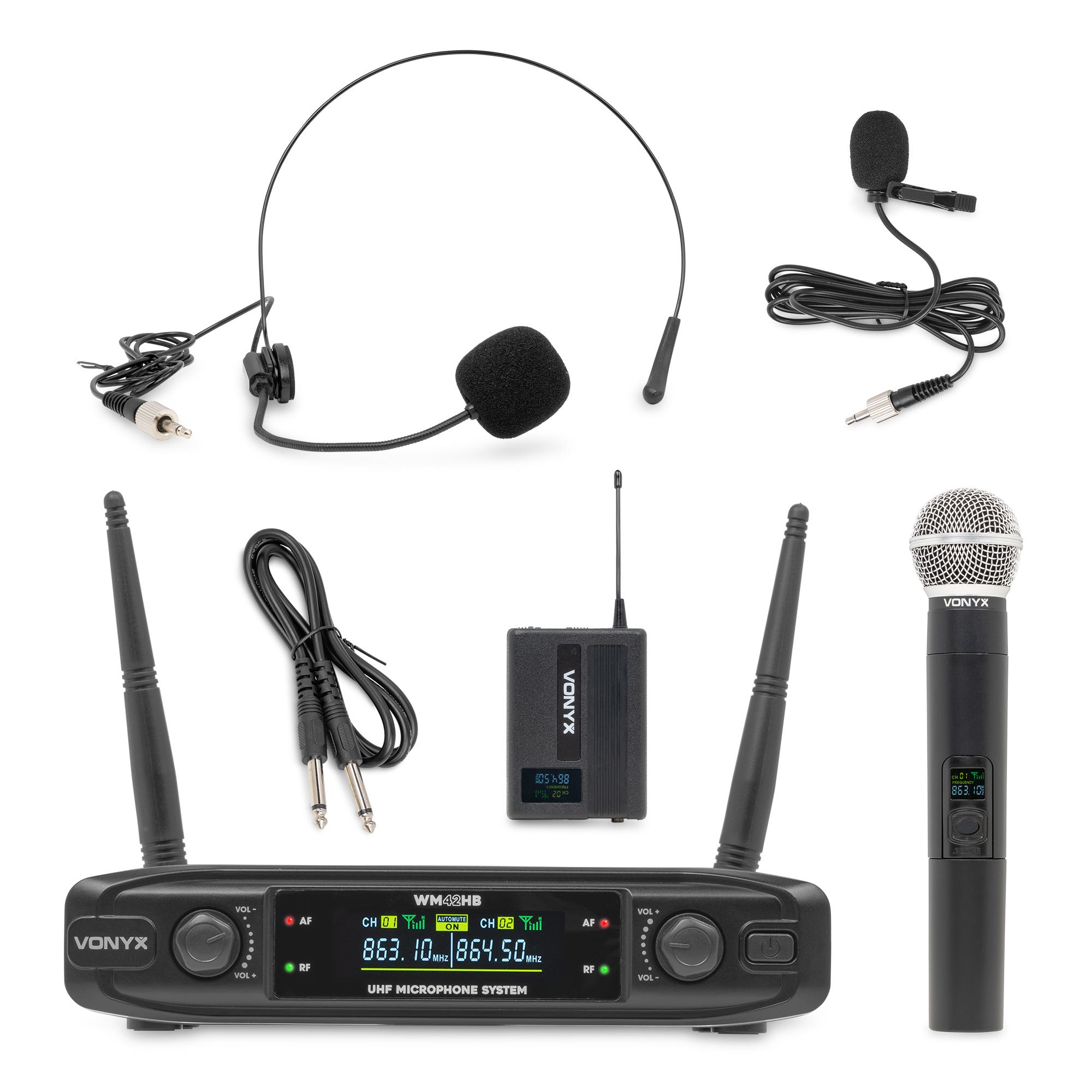 Vonyx WM42HB draadloze microfoon set - Met handmicrofoon en headsetmicrofoon - UHF